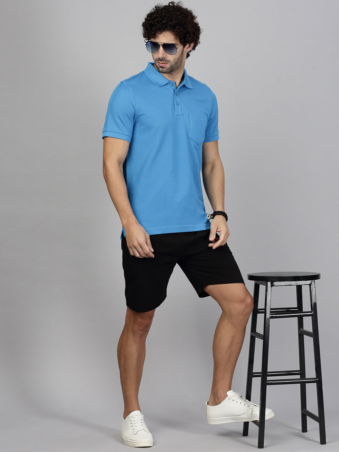 Men T-shirt and Shorts Combo Blue with Black