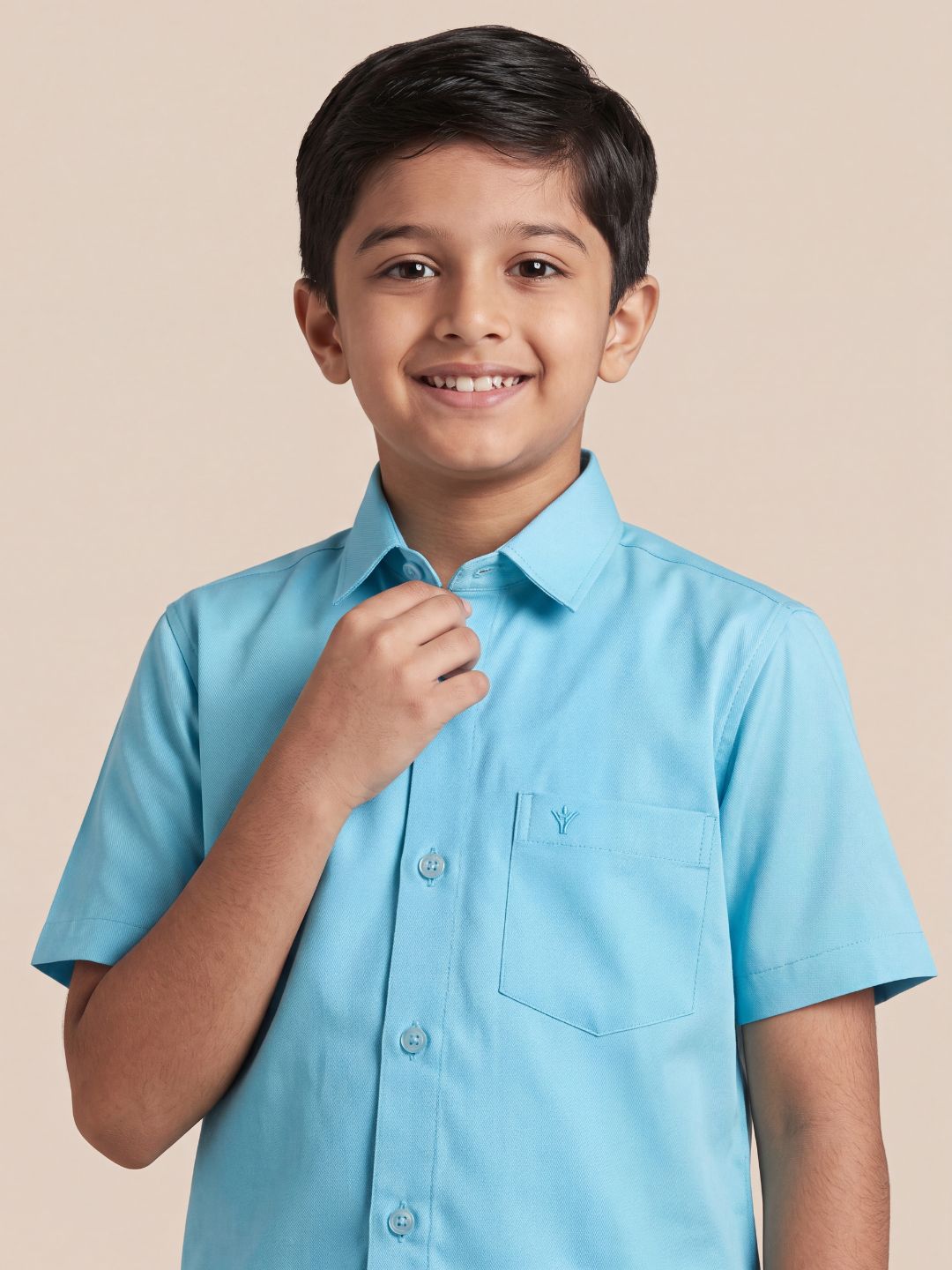 Boys 100% Cotton Sky Blue Shirt and Fancy Border Dhoti Set BT5