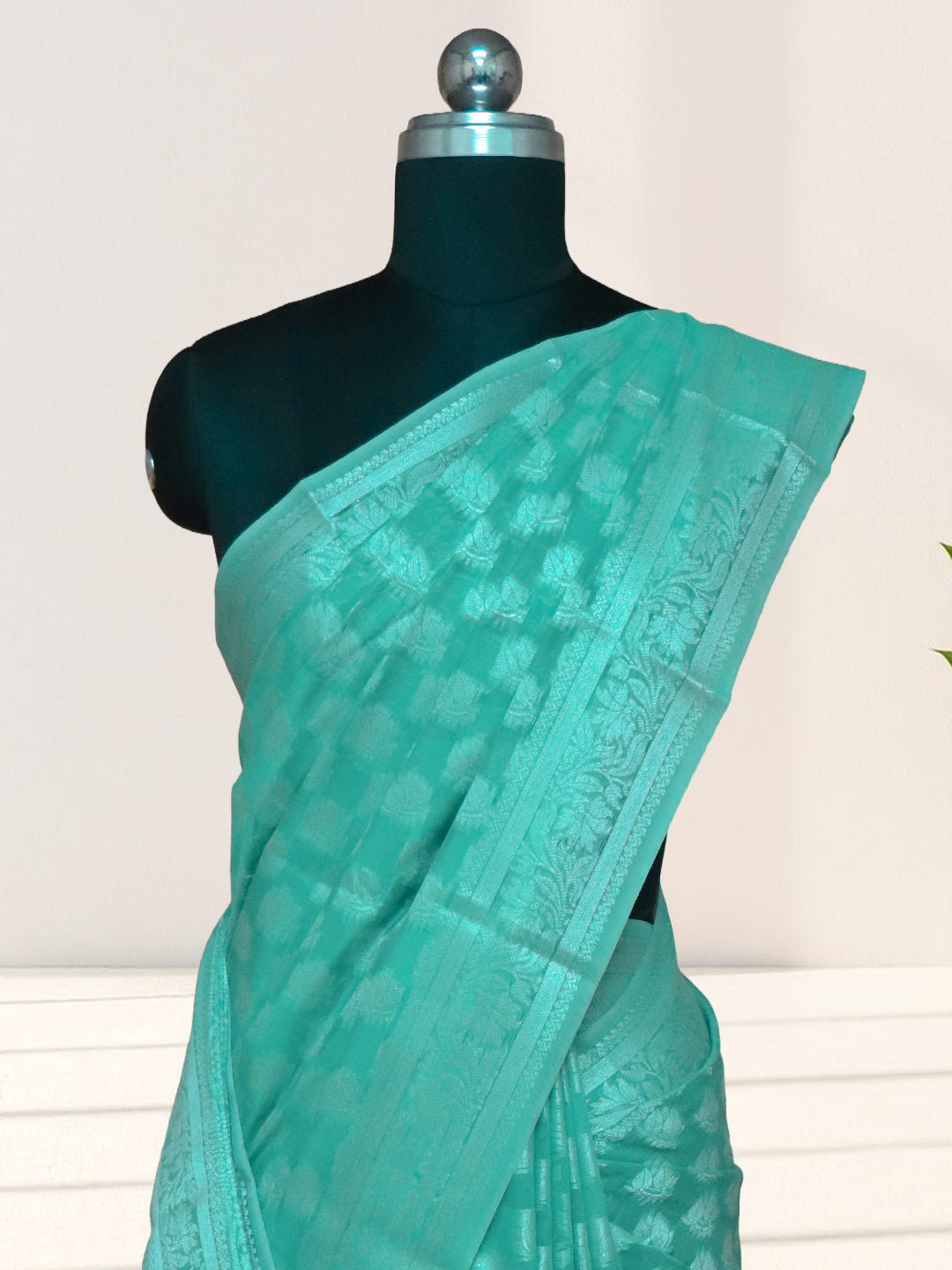 Women Green Cotton Saree PCS244