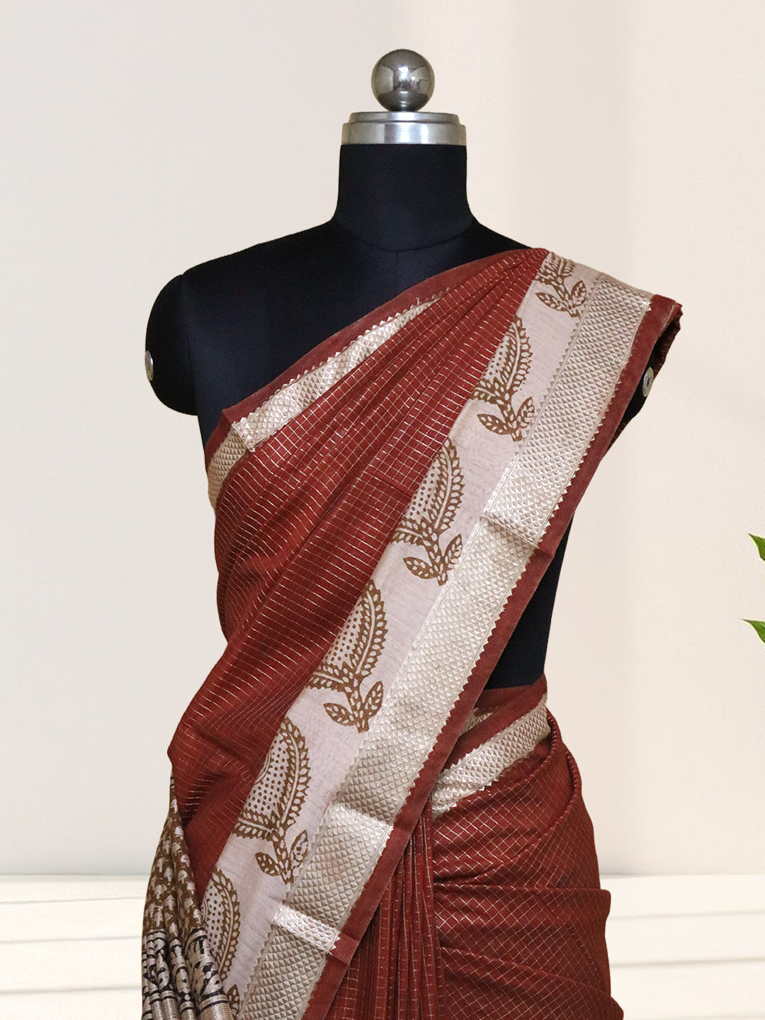 Women Maroon Semi Chanderi Cotton Printed Saree SC78
