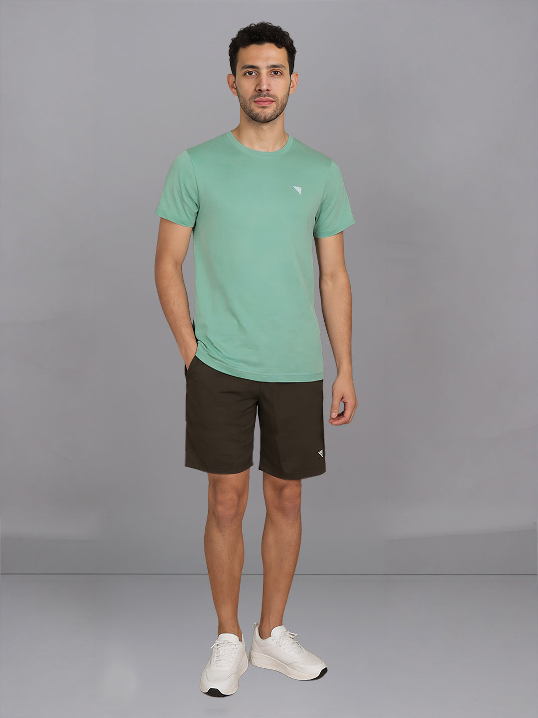 Men Olive Crew neck T-Shirt with Olive Green Shorts Combo ES7