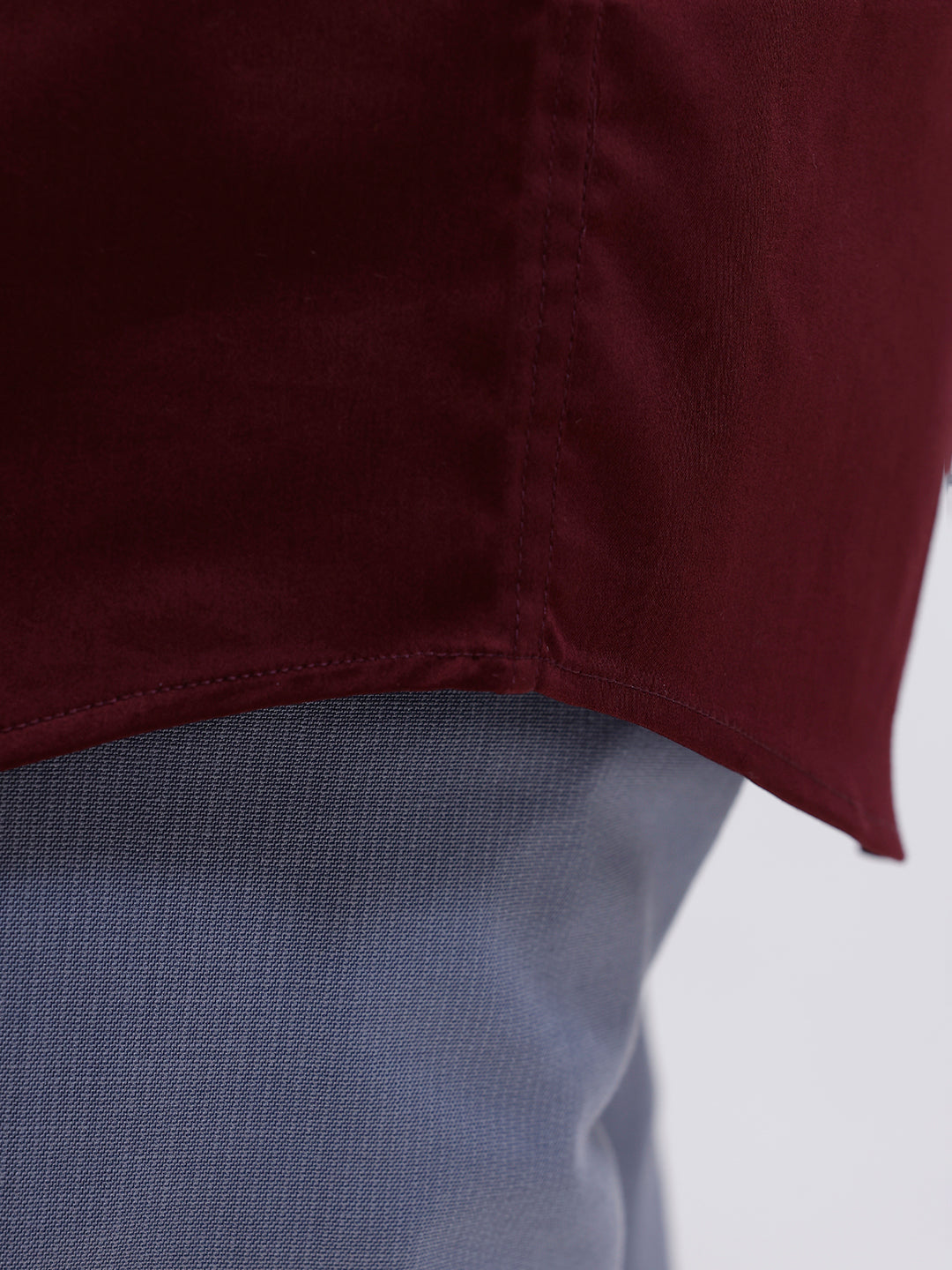 Men Cotton Blend Shirt Dark Maroon T53 ACT9