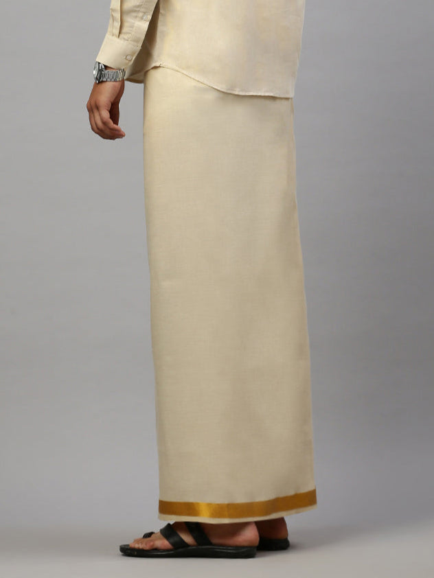 Men Tissue Single Layer Gold Dhoti with Jari Border
