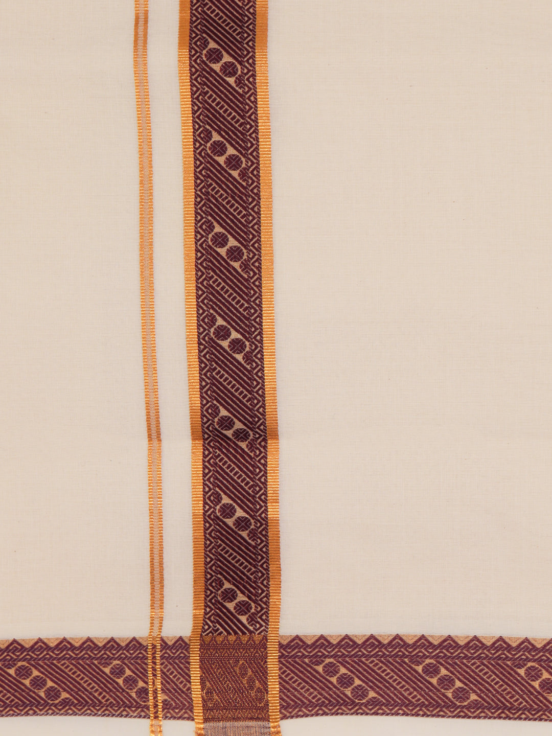 Double Layer 100% Cotton Cream Kora Dhoti with Colour Jari Border - CF05