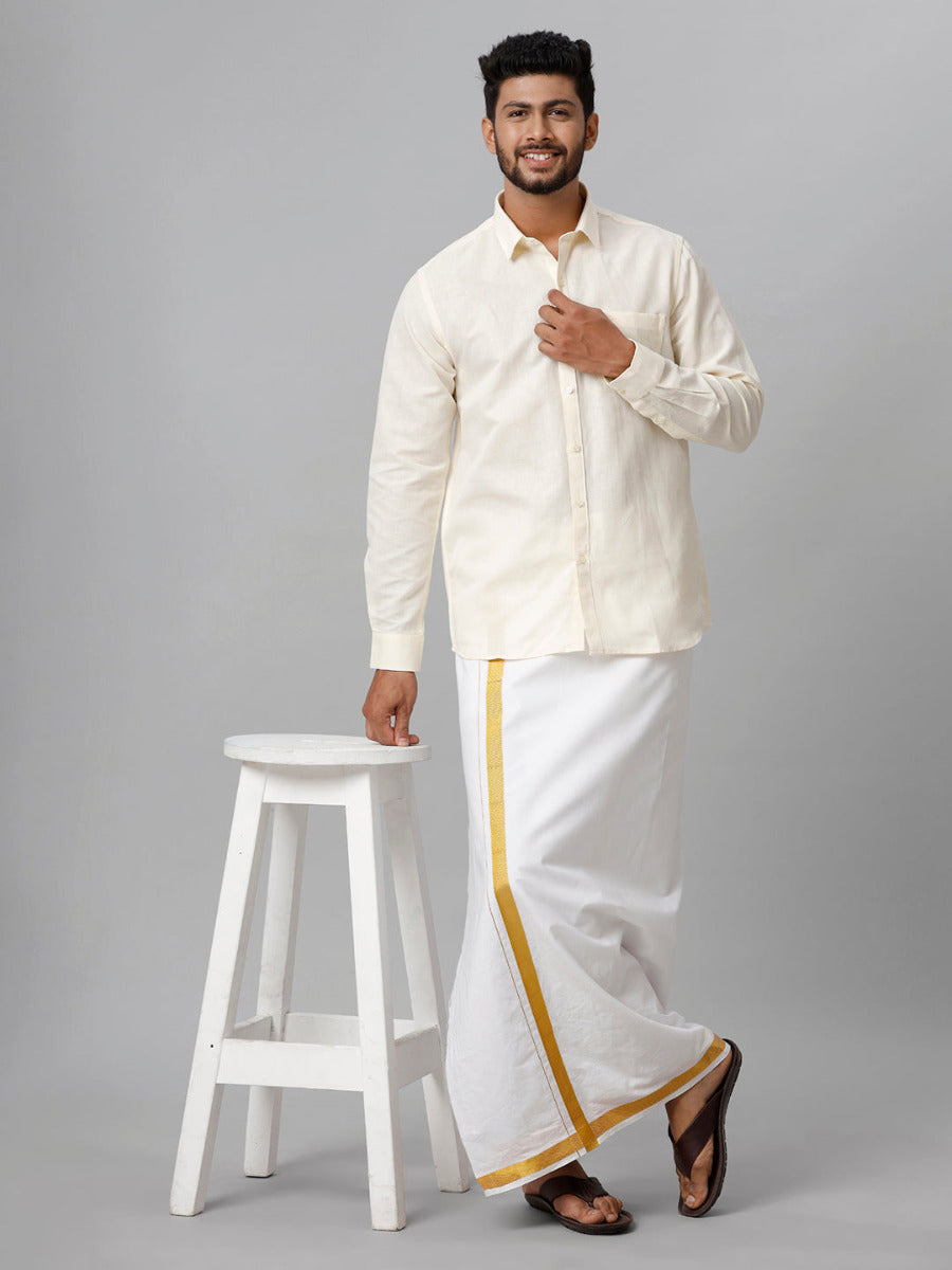 Men Linen Cotton Cream Shirt LF12