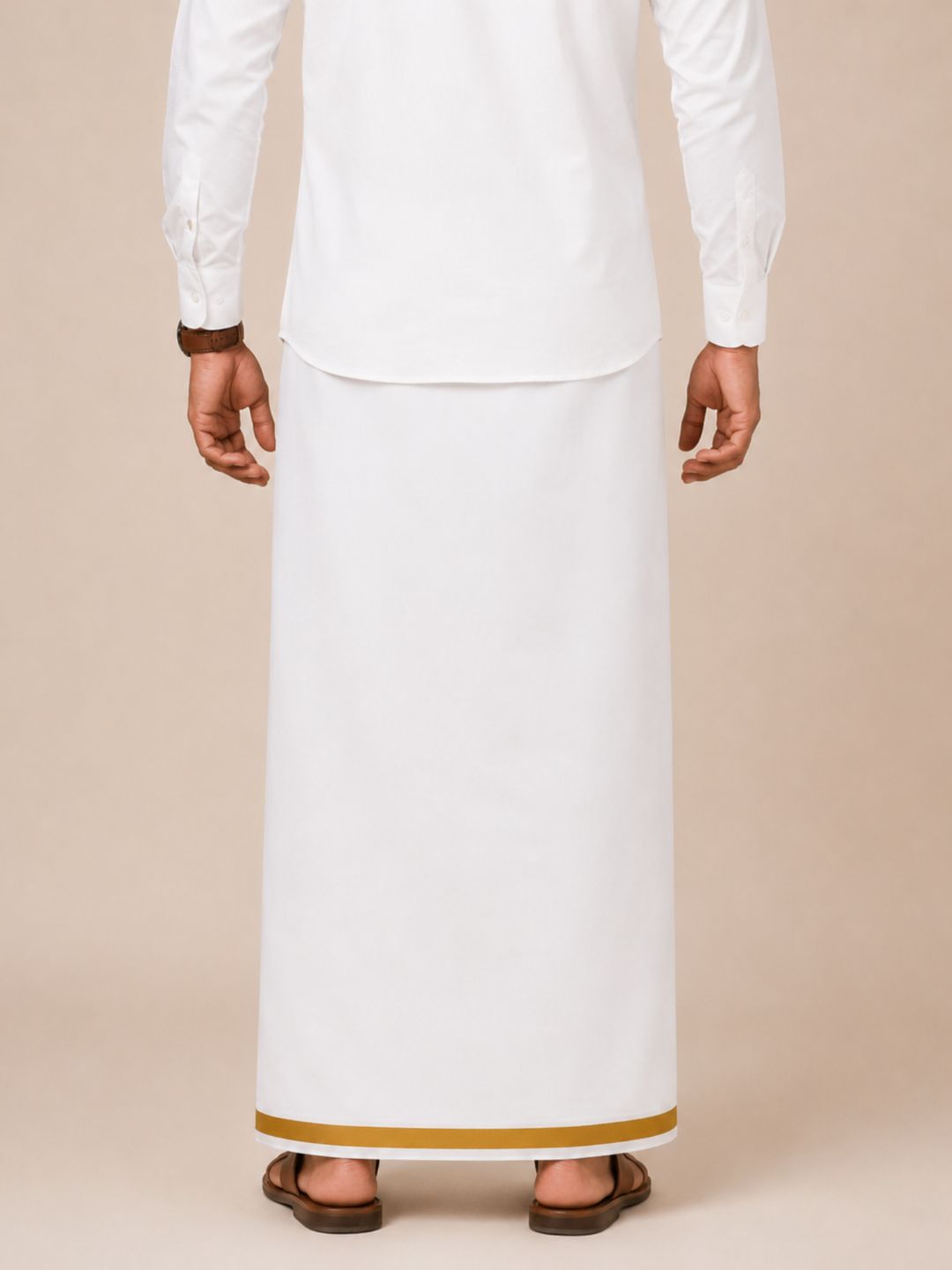 Men 100% Cotton Double Layer White Dhoti with Big Border Wisdom WB04