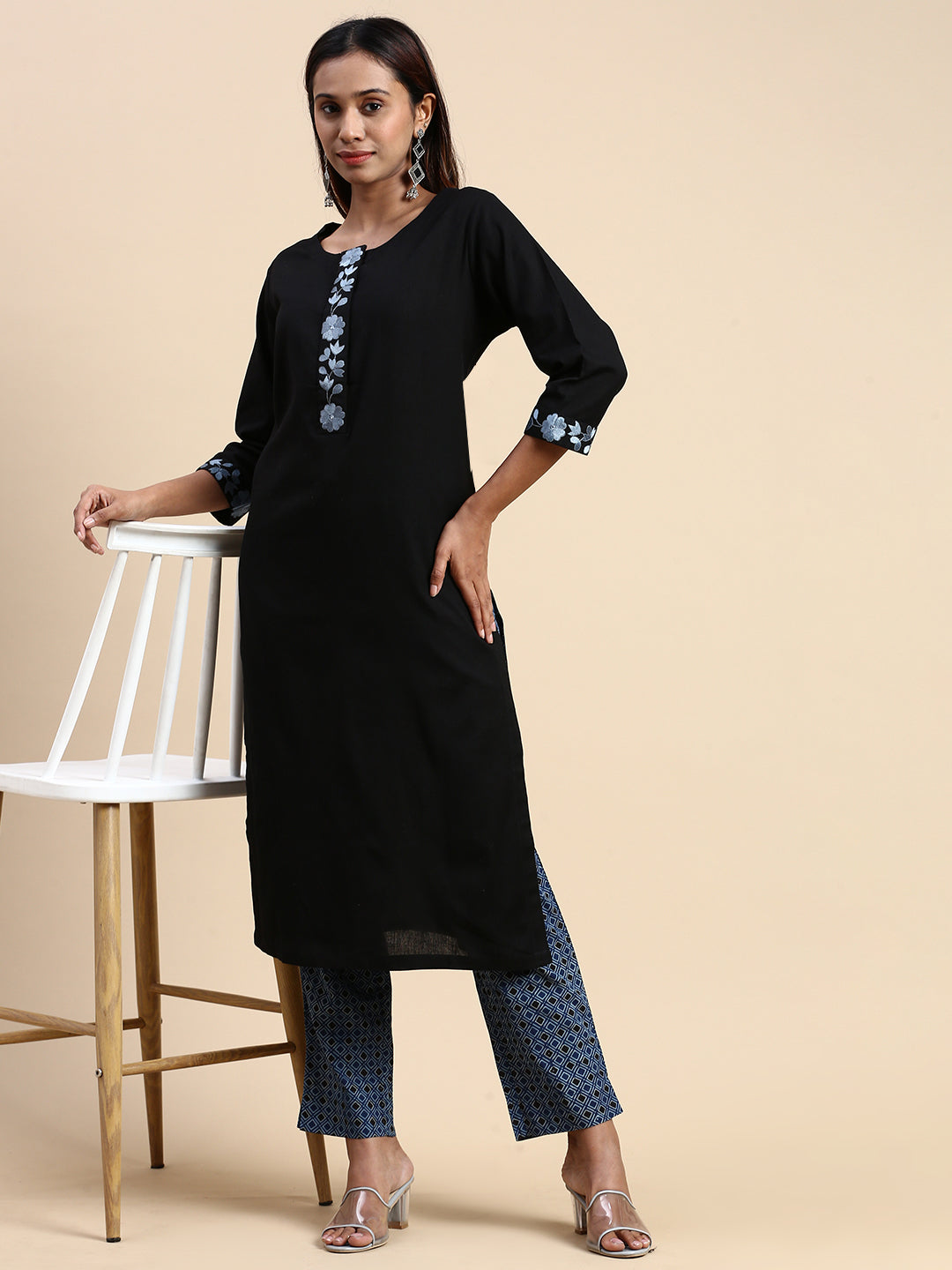 Couple Combo Black Shirt & Embroidery Kurti Set