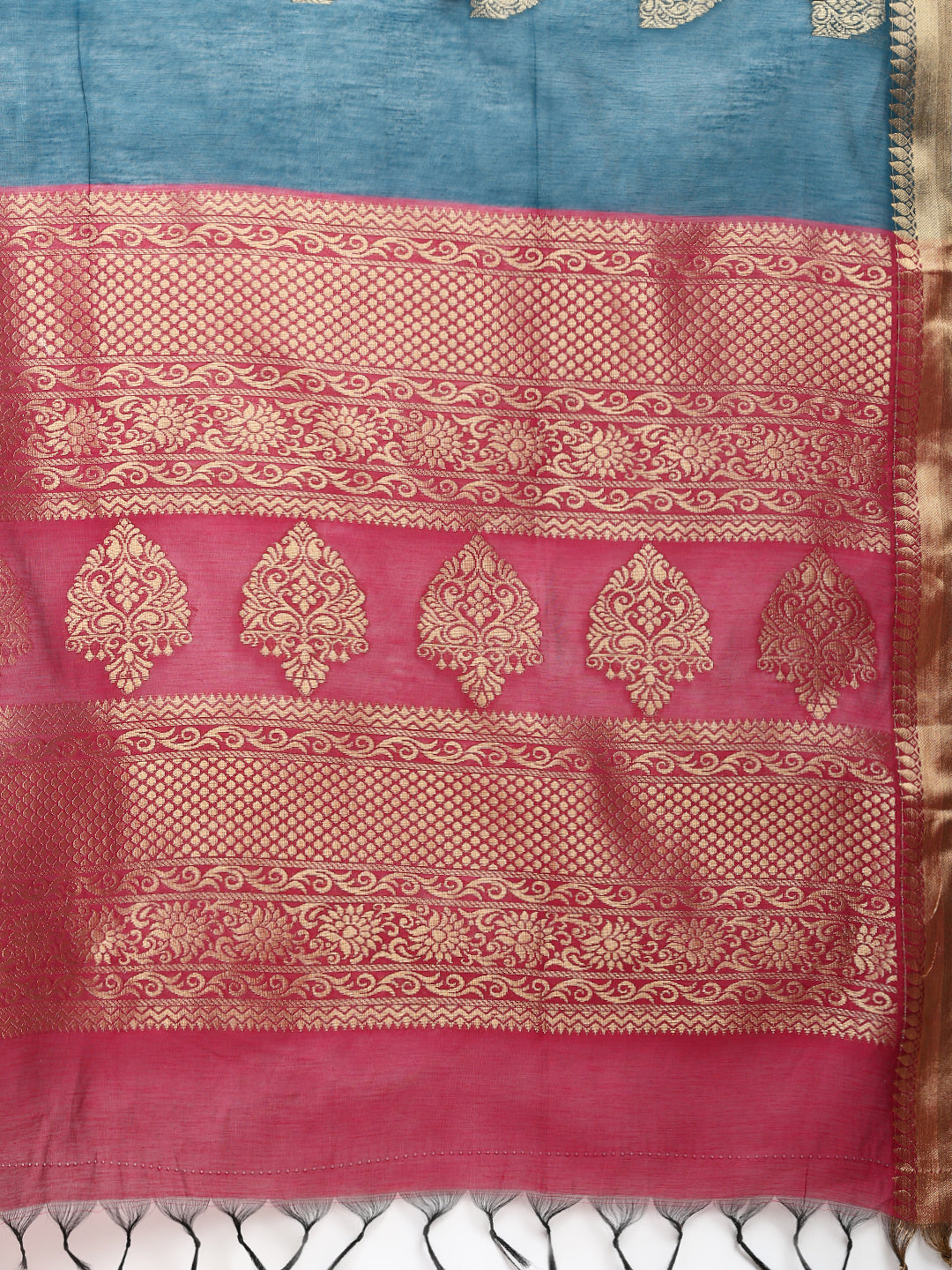 Women Semi Cotton Saree Blue with Pink SC29