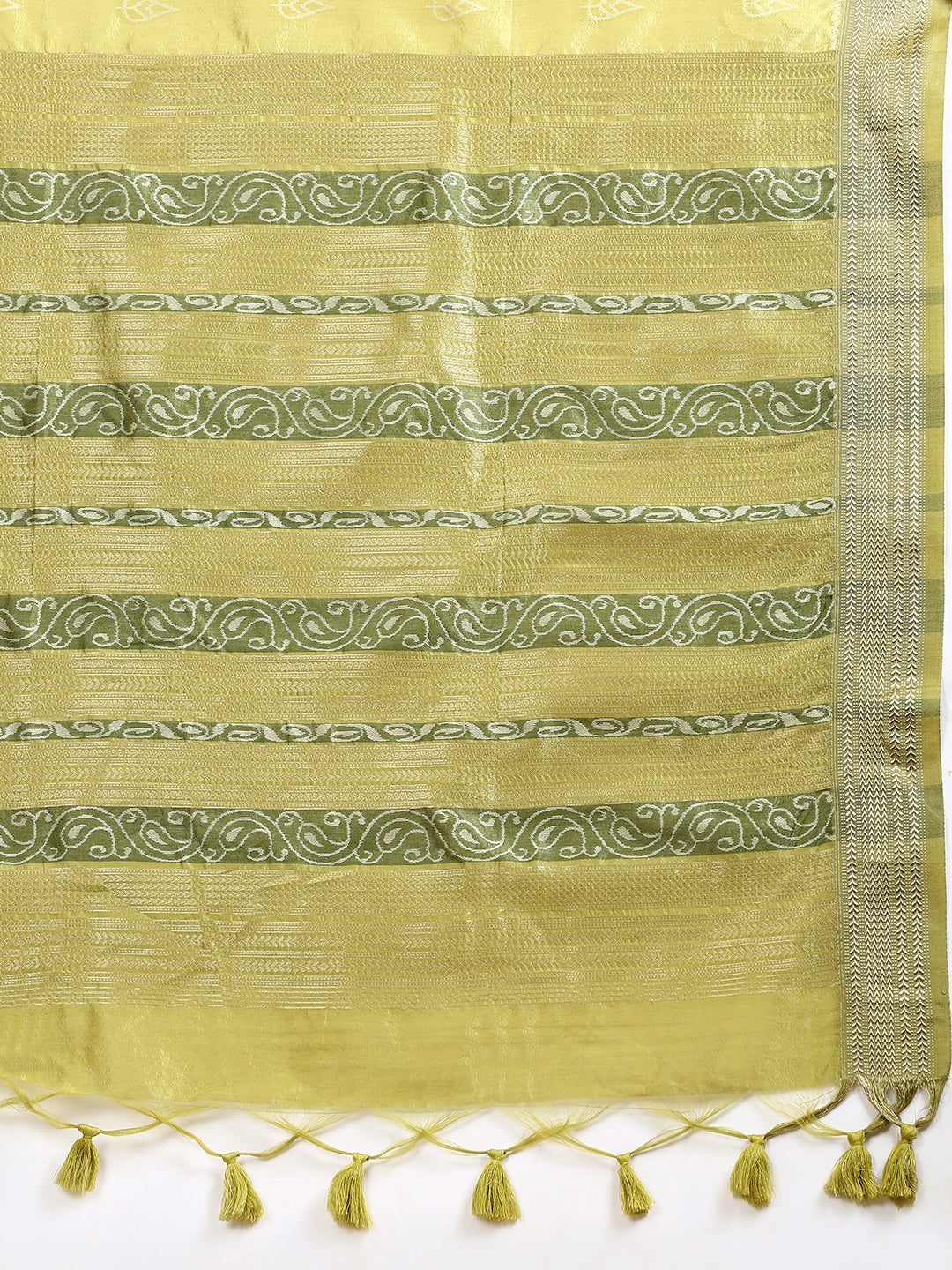 Women Semi Tussar Weaving Saree Green ST177