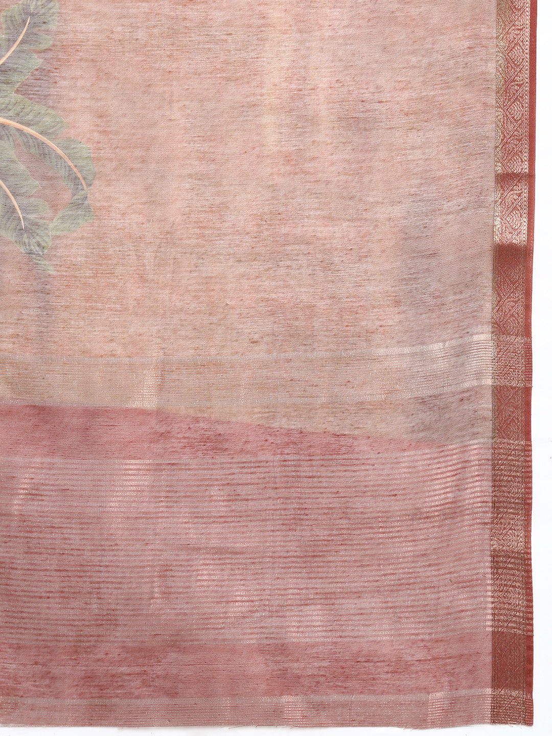 Digital Printed Brown Colour Semi Linen Saree SL80-Close view