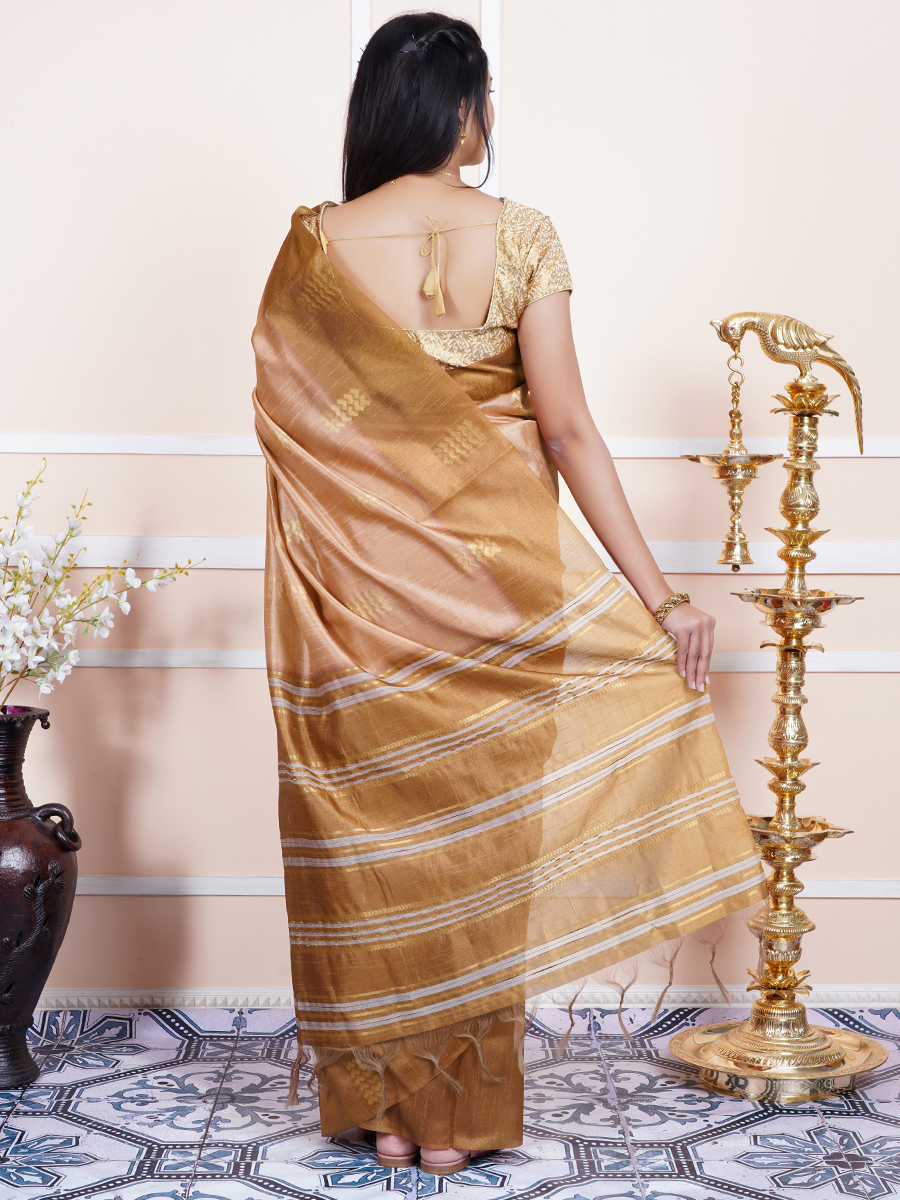 Women Semi Raw Silk Weaving Saree Brown SRS54