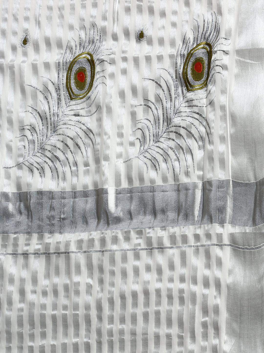 Tissue Silver Jari Shirt Dhoti Set with Saree Couple Combo OCC04-Pattern vuew