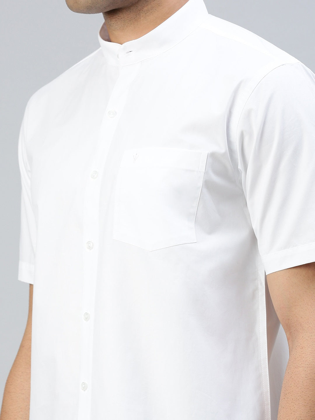 Men Grand Look 100% Cotton Chinese Collar White Shirt