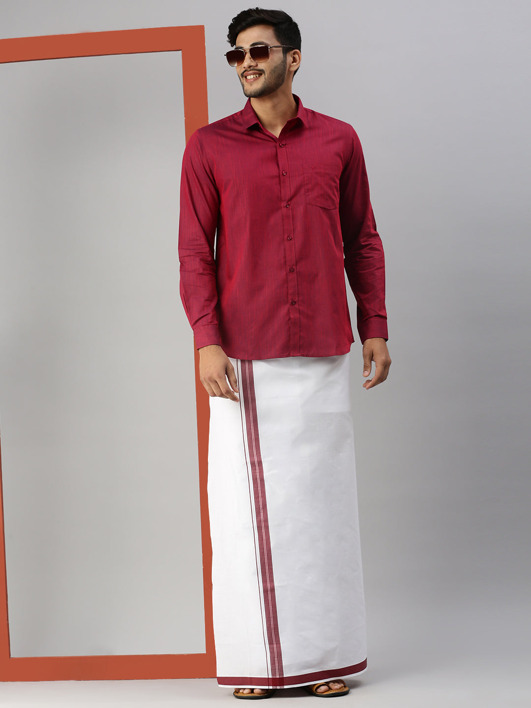 Mens Purple Matching Border Dhoti & Full Sleeves Shirt Set Evolution IC6-full view