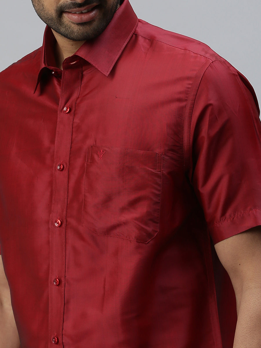 Mens Silk Feel Maroon Colour Half Sleeves Shirt SFC03-Zoom view