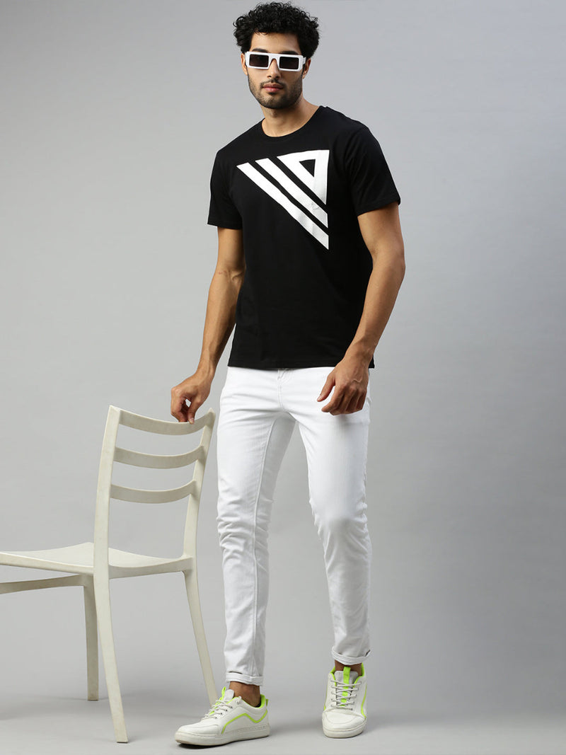 Black Graphic Printed Round Neck Casual T-Shirt GT43