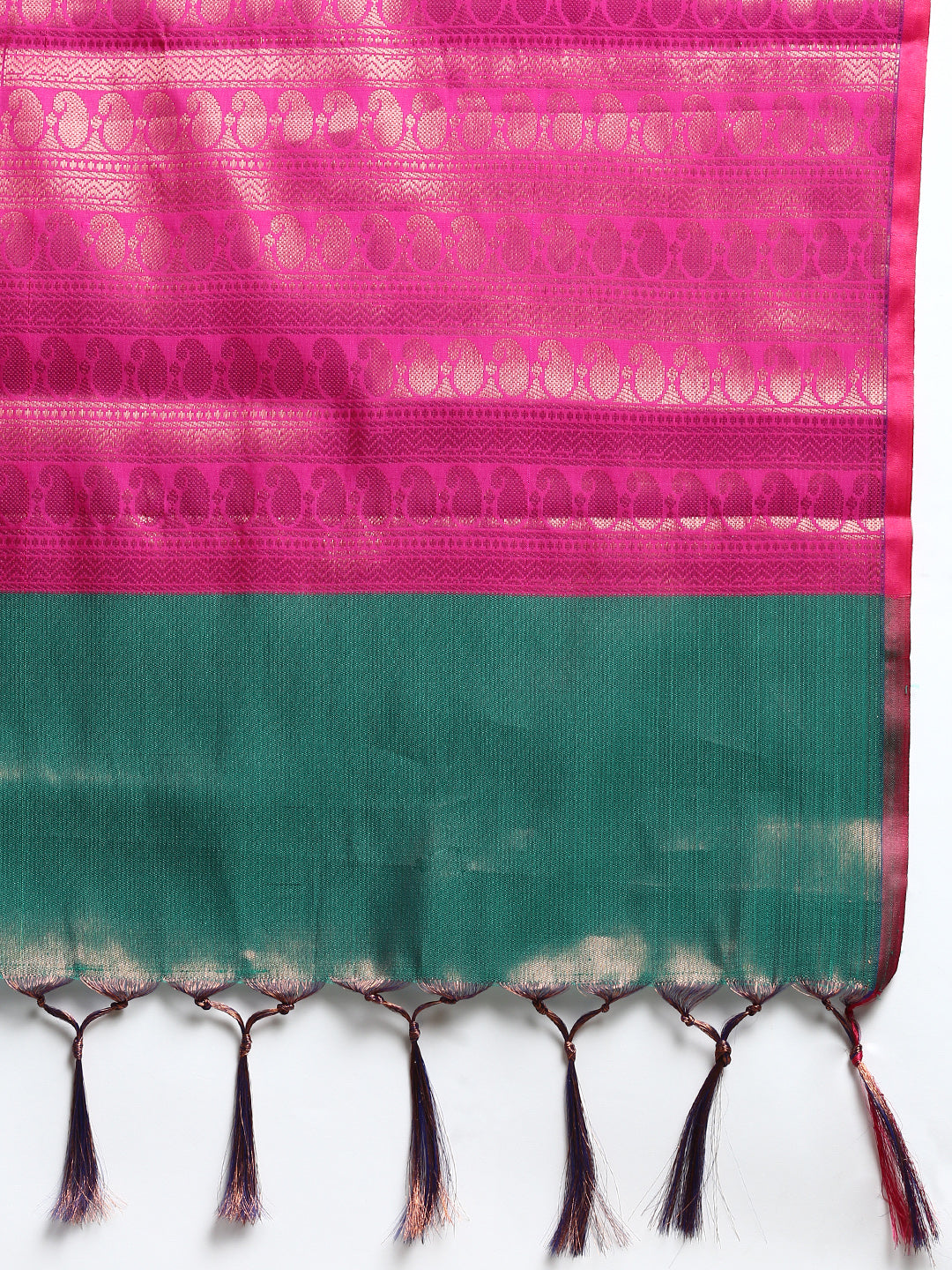 Womens Semi Silk Checked All Over Design Green &  Pink Jari Saree AS03