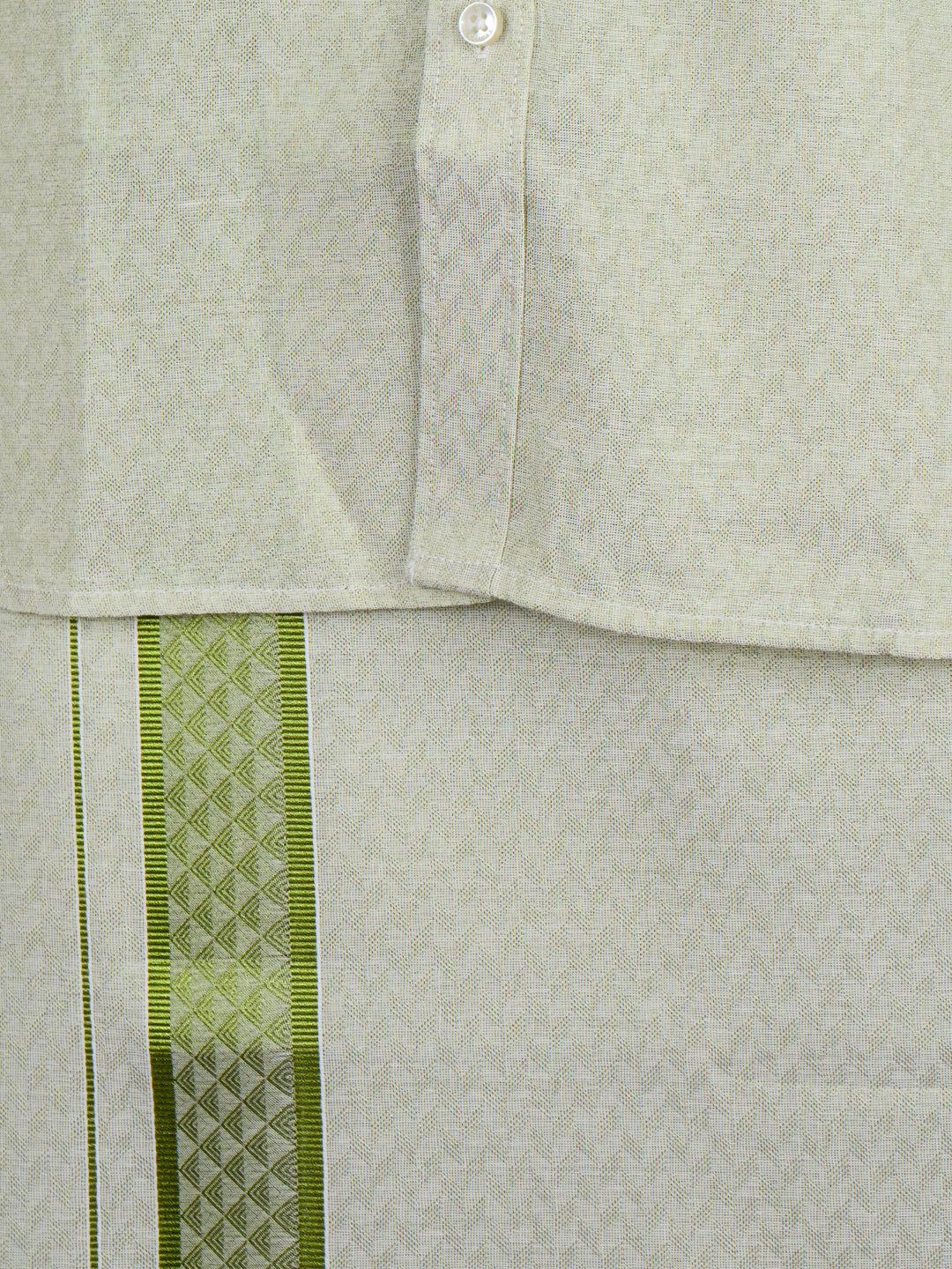 Men Moss Green Tissue Jacquard Full Sleeves Shirt with Matching Dhoti Set MGD12