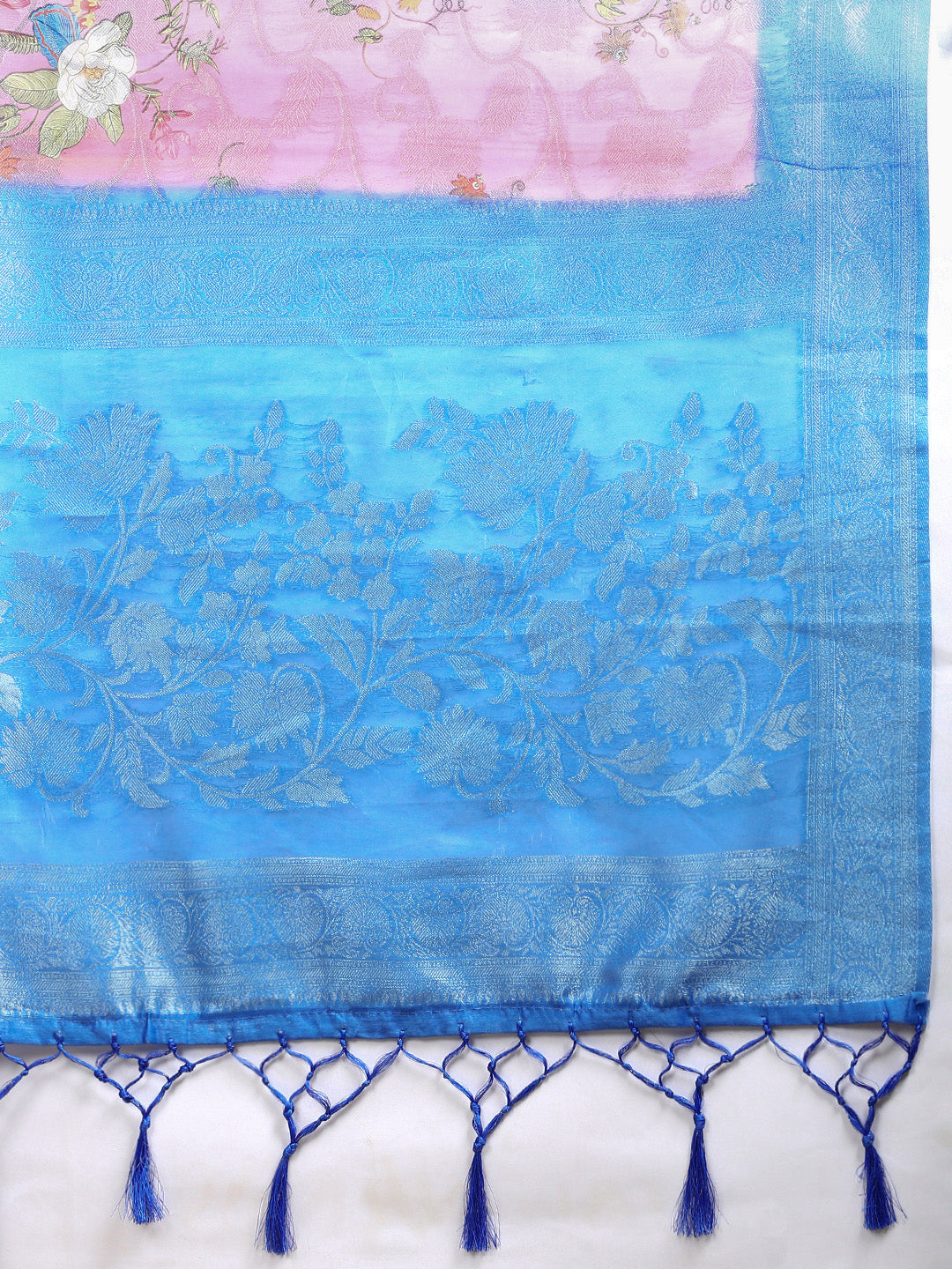 Womens Semi Cotton Printed Saree Blue SCS107