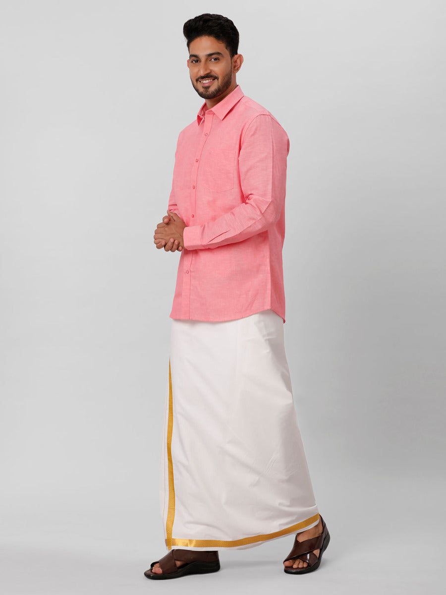Mens Linen Cotton Formal Light Pink Full Sleeves Shirt LF2-Full view