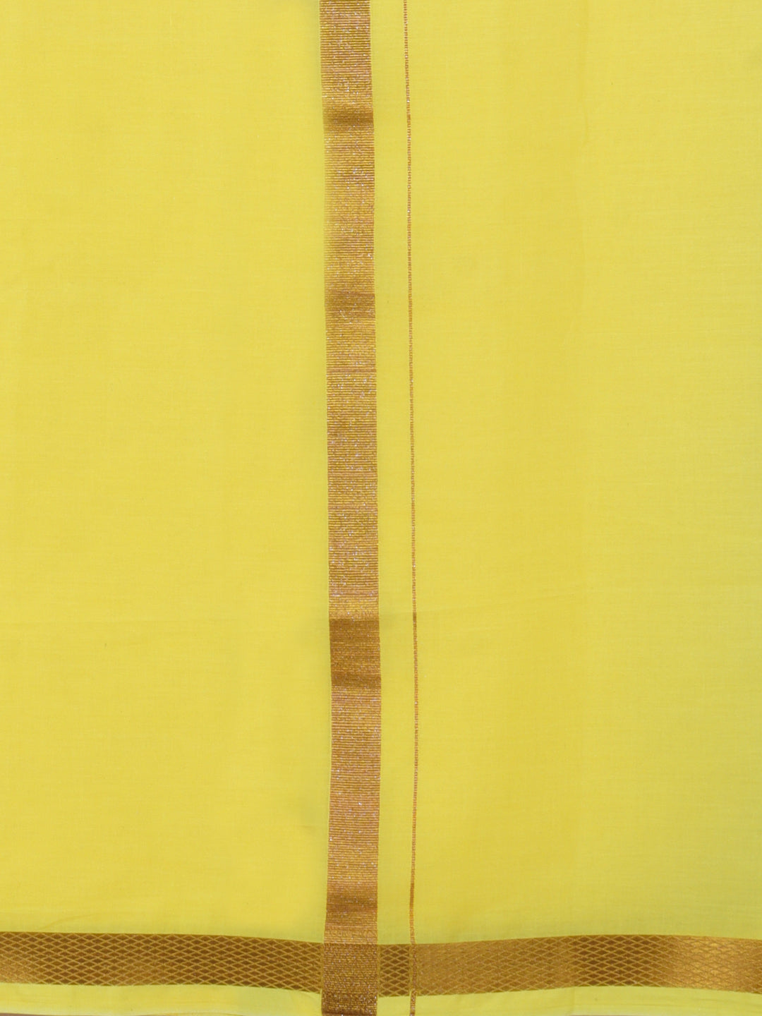 Men Premium Cotton Double Layer Yellow Dhoti & Towel Set with Gold Jari Border