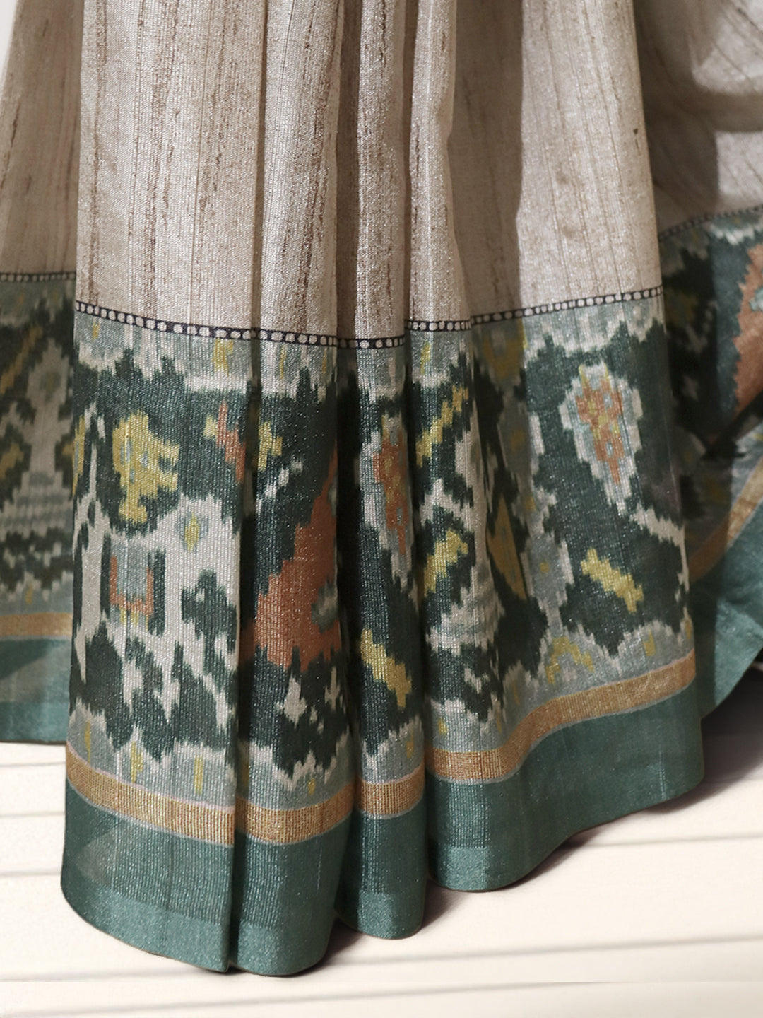 Women Brown with Green Semi Tussar Printed Saree ST309