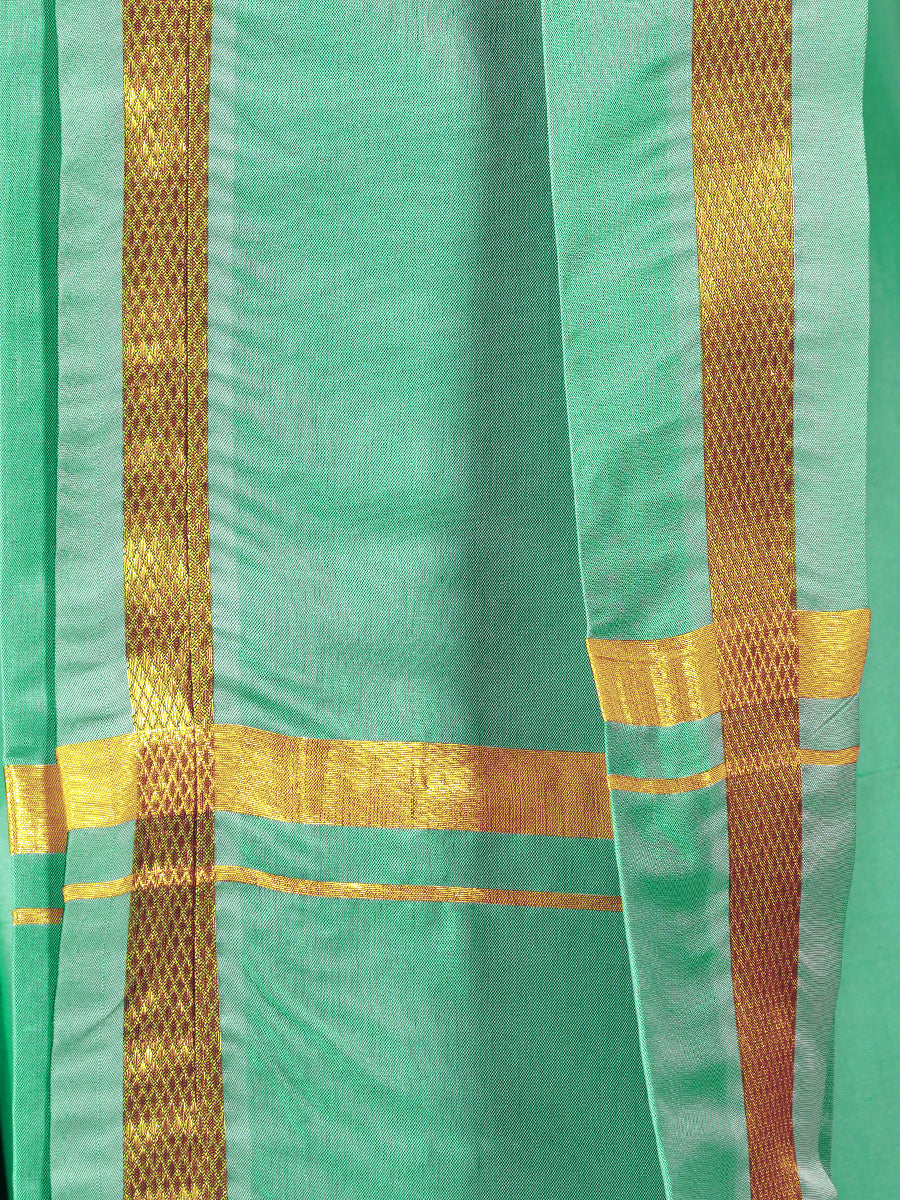 Mens Art Silk Panchakacham with Angavastram Sankaranthi Gold 50K (9+5) Light Green-Close view