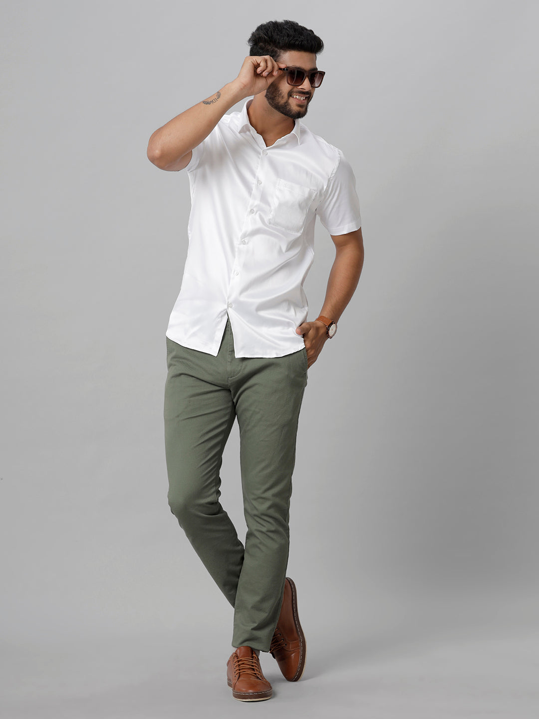 Mens Party Wear White Half Sleeves Shirt