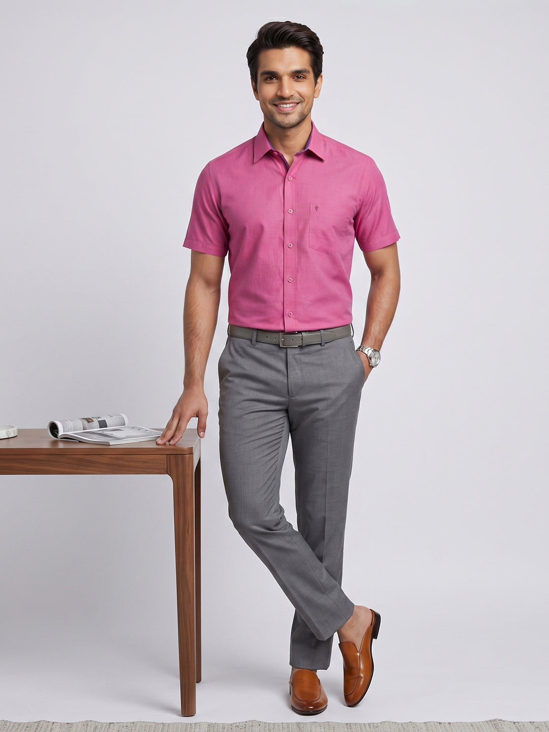 Pack of 2 | 100% Cotton Smart Fit Shirts - Pink & Yellowish Green