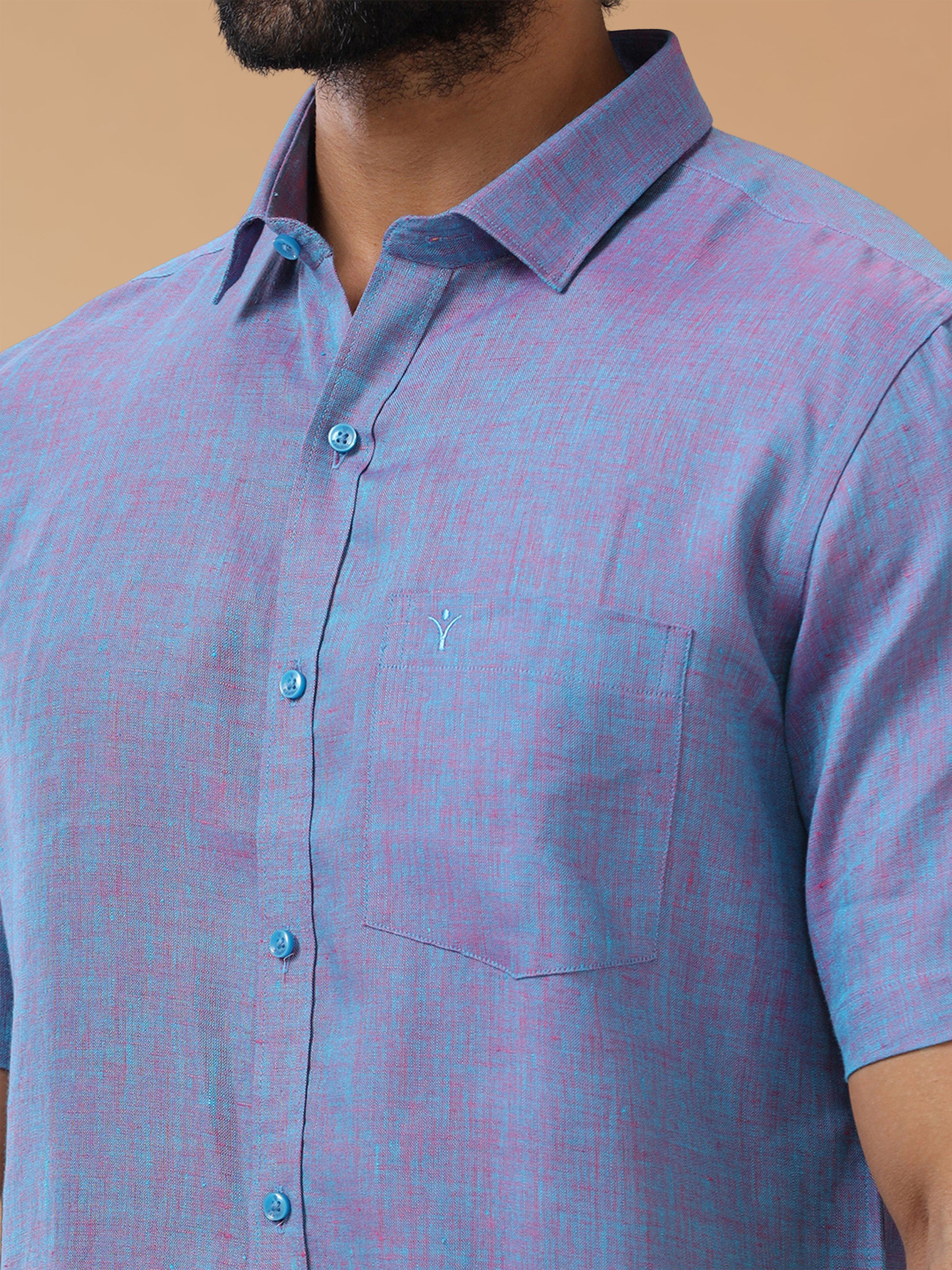 Pure Linen Teal Red Smart Fit Shirt L81