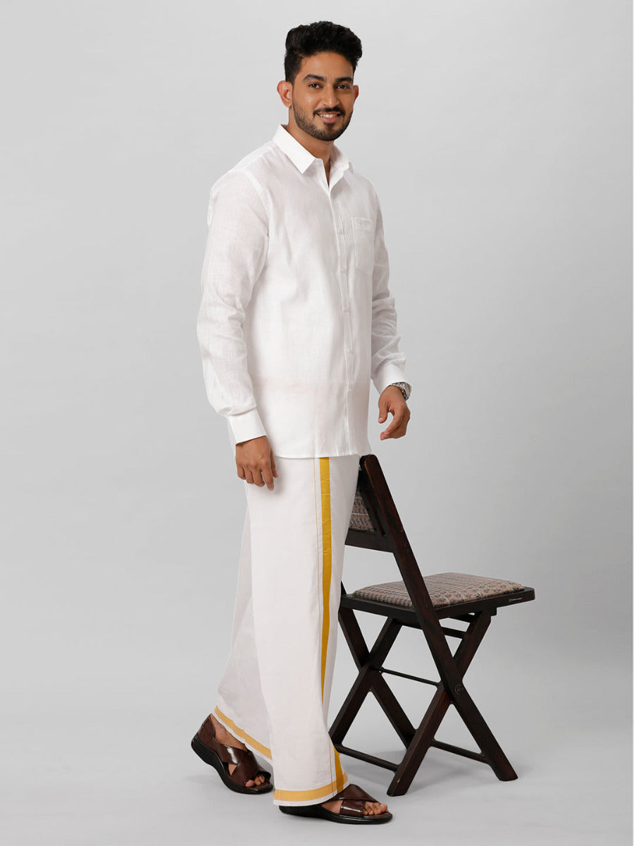 Mens Rich Linen Cotton White Shirt Full Sleeves-Full view