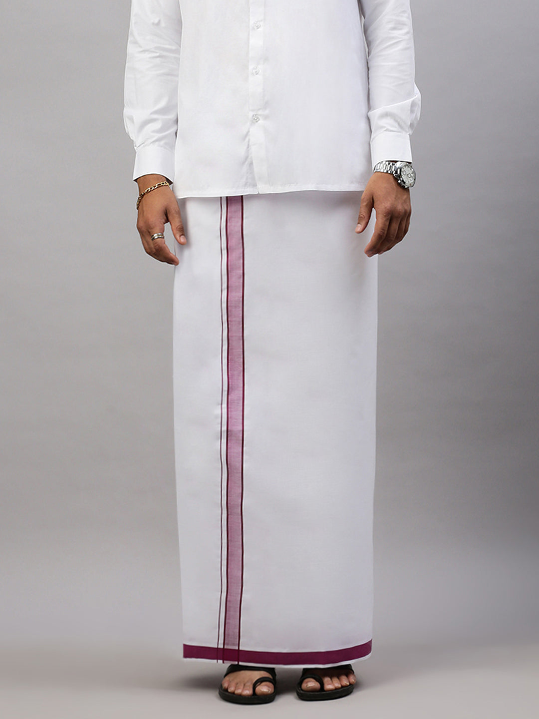 Mens White Shirt with Purple Fancy Border Dhoti Combo WP18