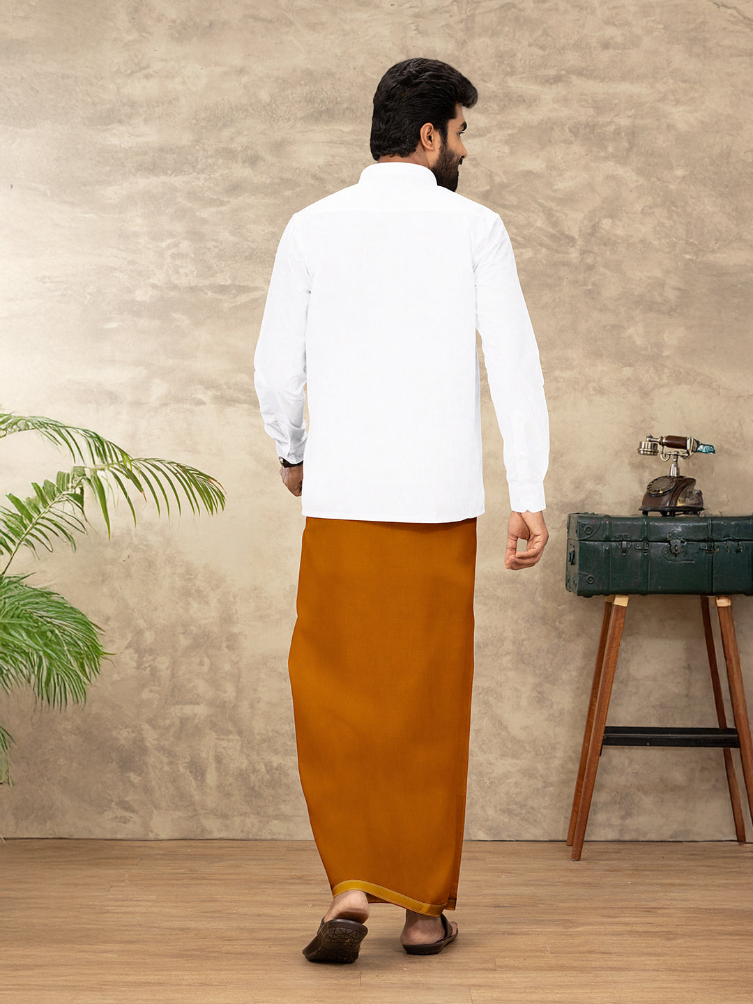 Men Cotton Blend Single Layer Kaavi Dhoti with Fancy Border Enchant Colour 1 EC02