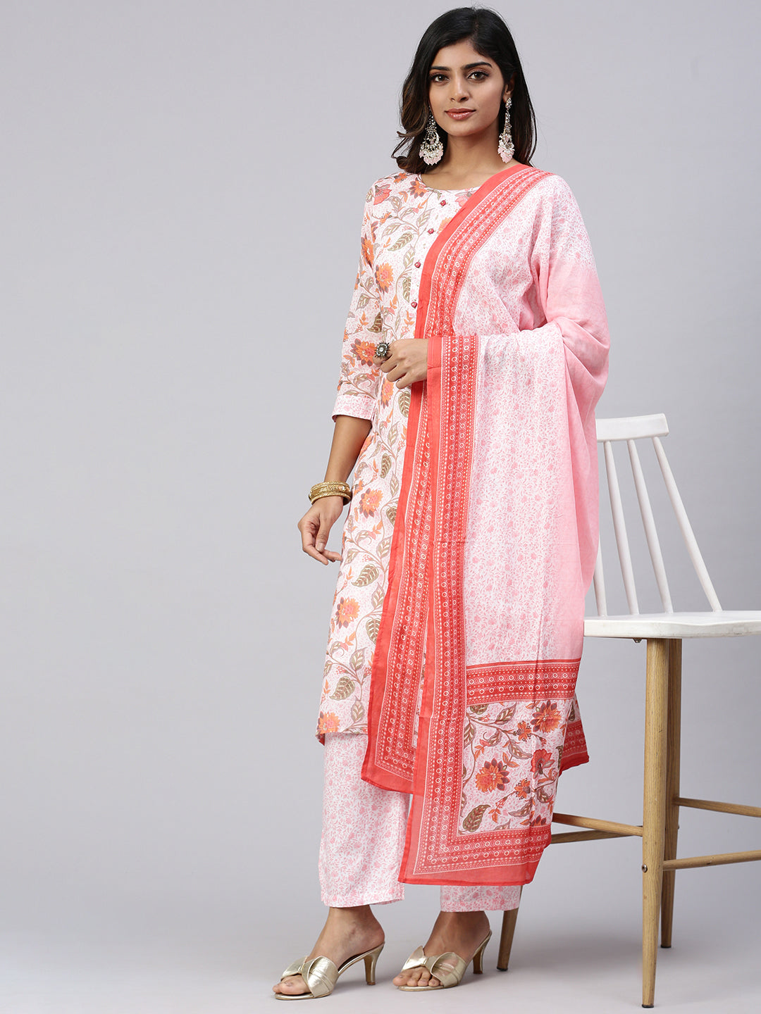 Women Cotton Embroidered Kurti Sets Pink EKS26