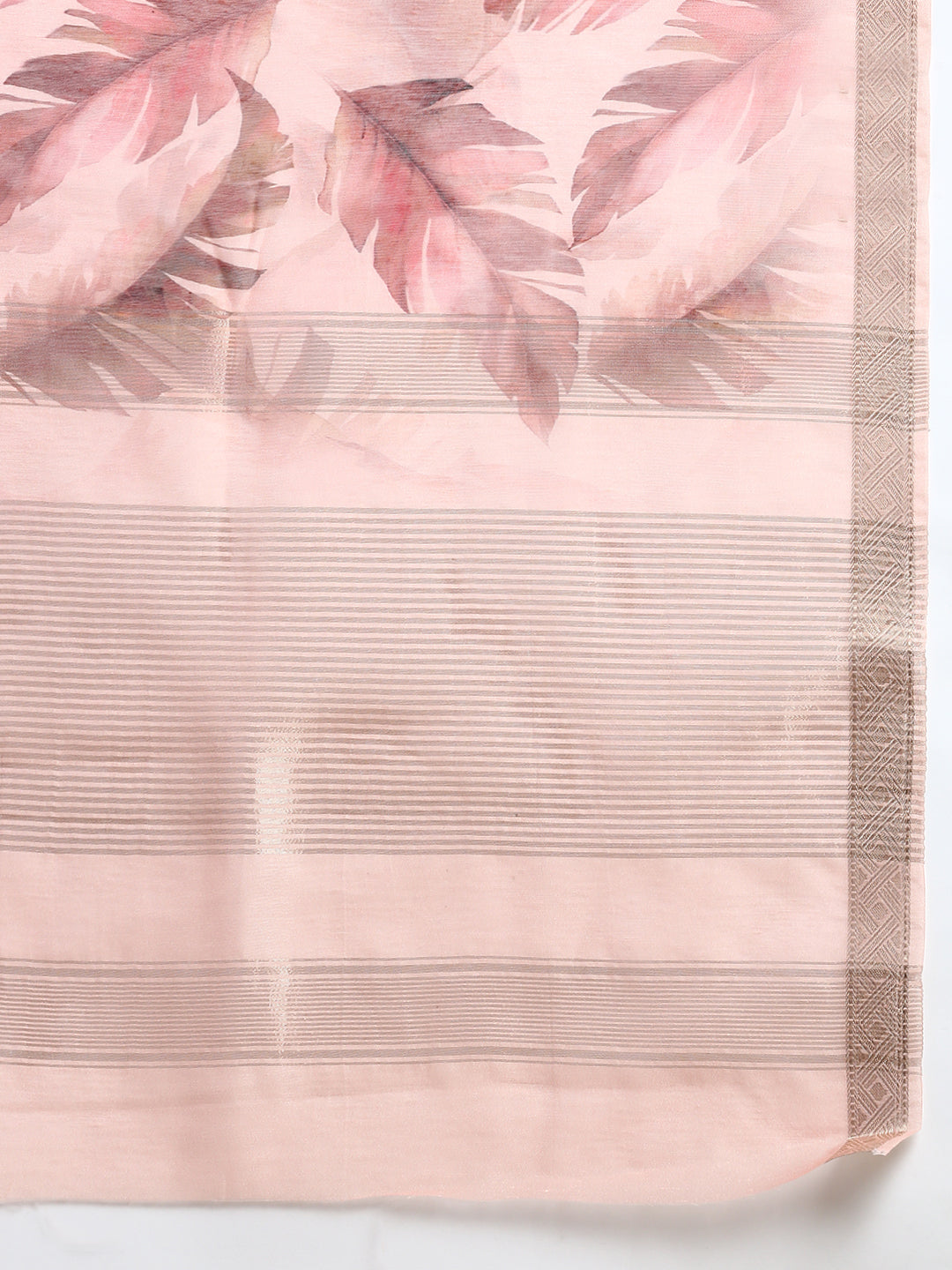 Semi Linen Leaf Print Light Pink & Brown Colour Semi Linen Saree SL70