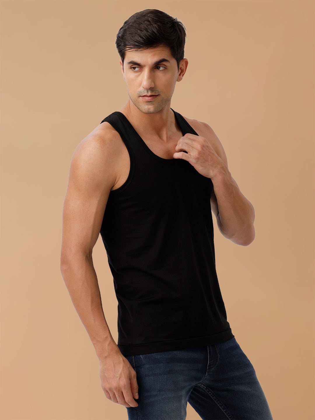 100% Combed Cotton Black Vest RN Sukra (Pack of 2)