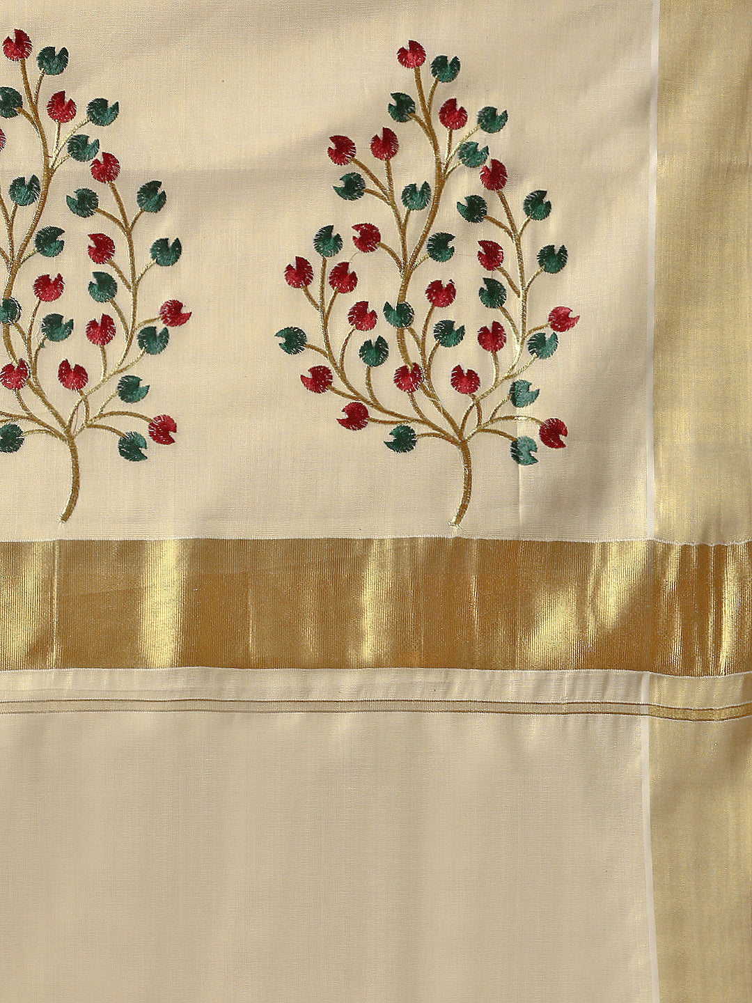 Kerala Cream Gold Jari Embroidery Saree KS108