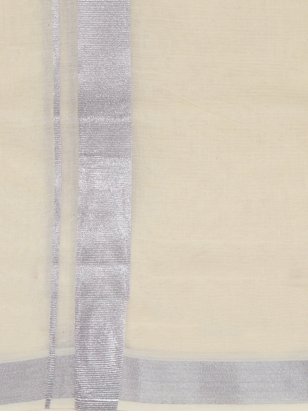 Double Layer 100% Cotton Cream Kora Dhoti with Silver Jari Border
