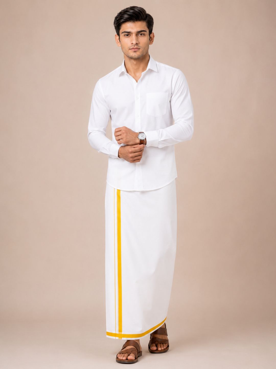 Men 100% Cotton Single Layer Small Border Dhoti Grand Rich GR02