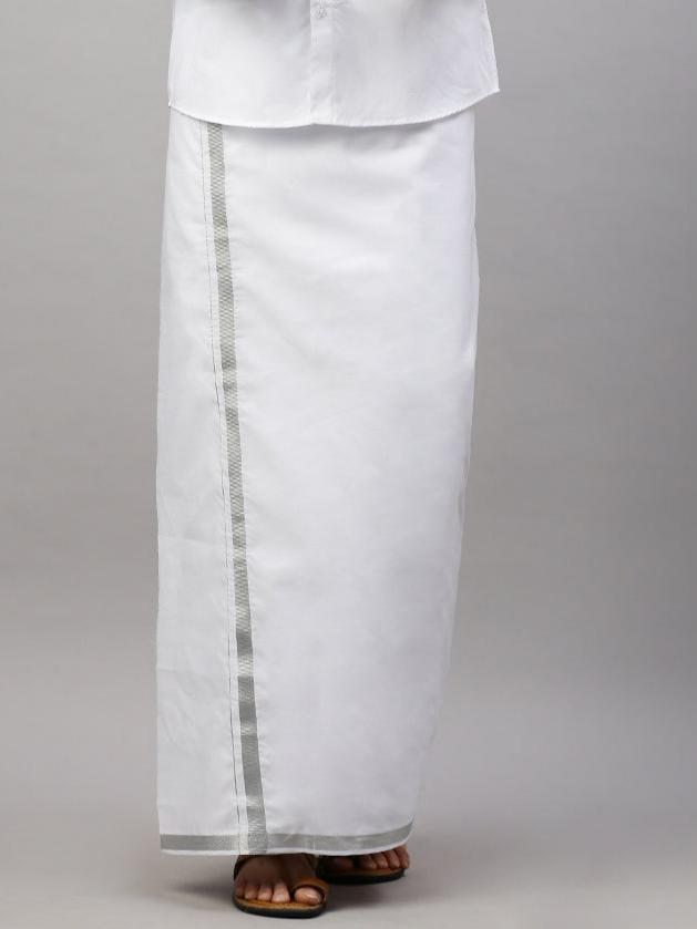 Readymade Adjustable Silver Jari White Dhoti Genxt 246 (2PCs Pack)