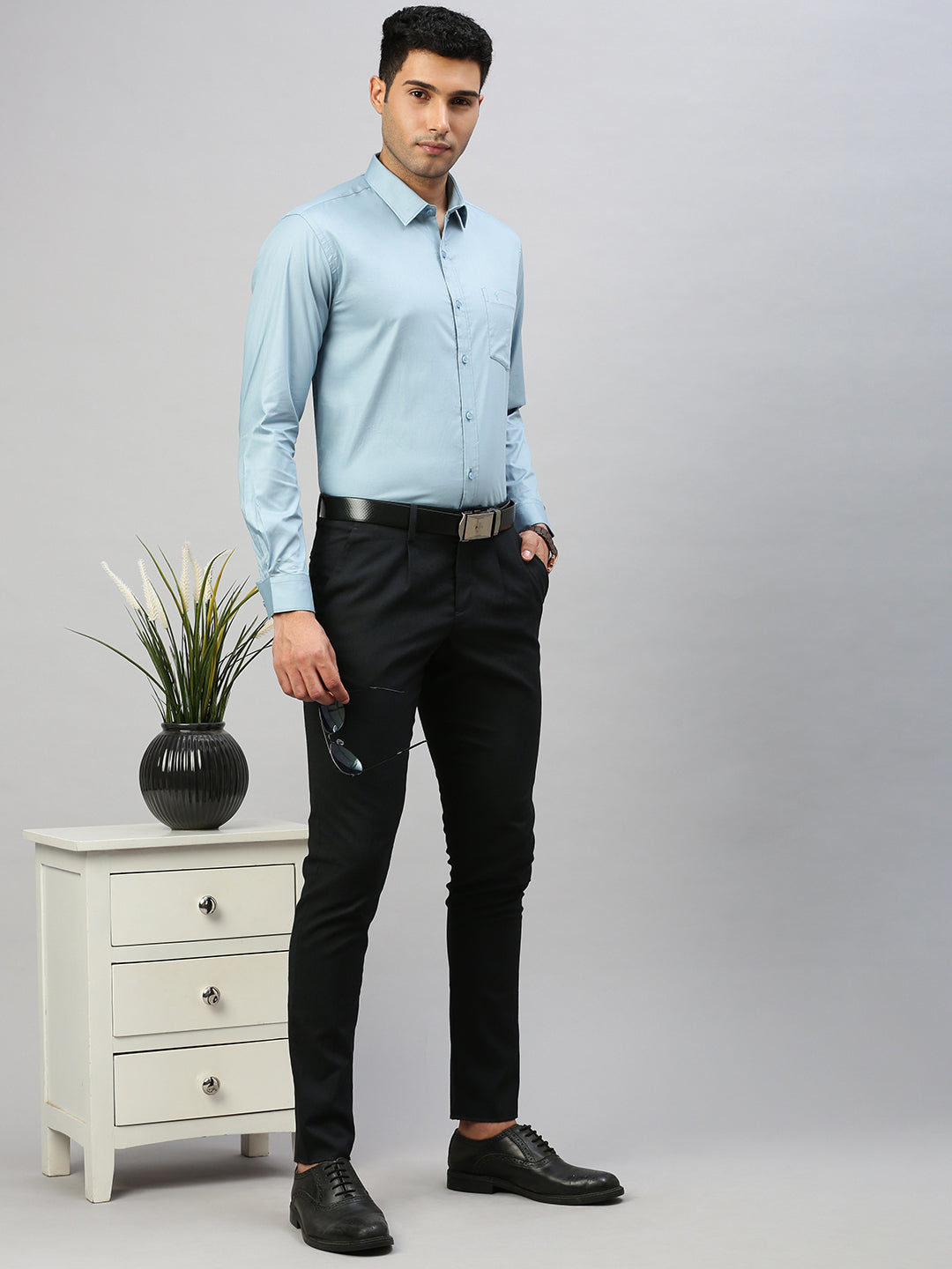 Men 100% Cotton Shirt Blue TW3