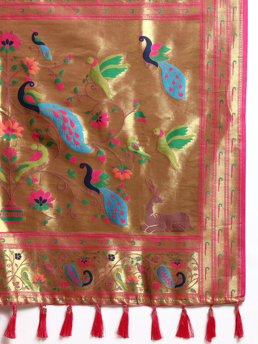 Womens Semi Silk All Over Designed Green & Pink Saree ASP05-Zari view