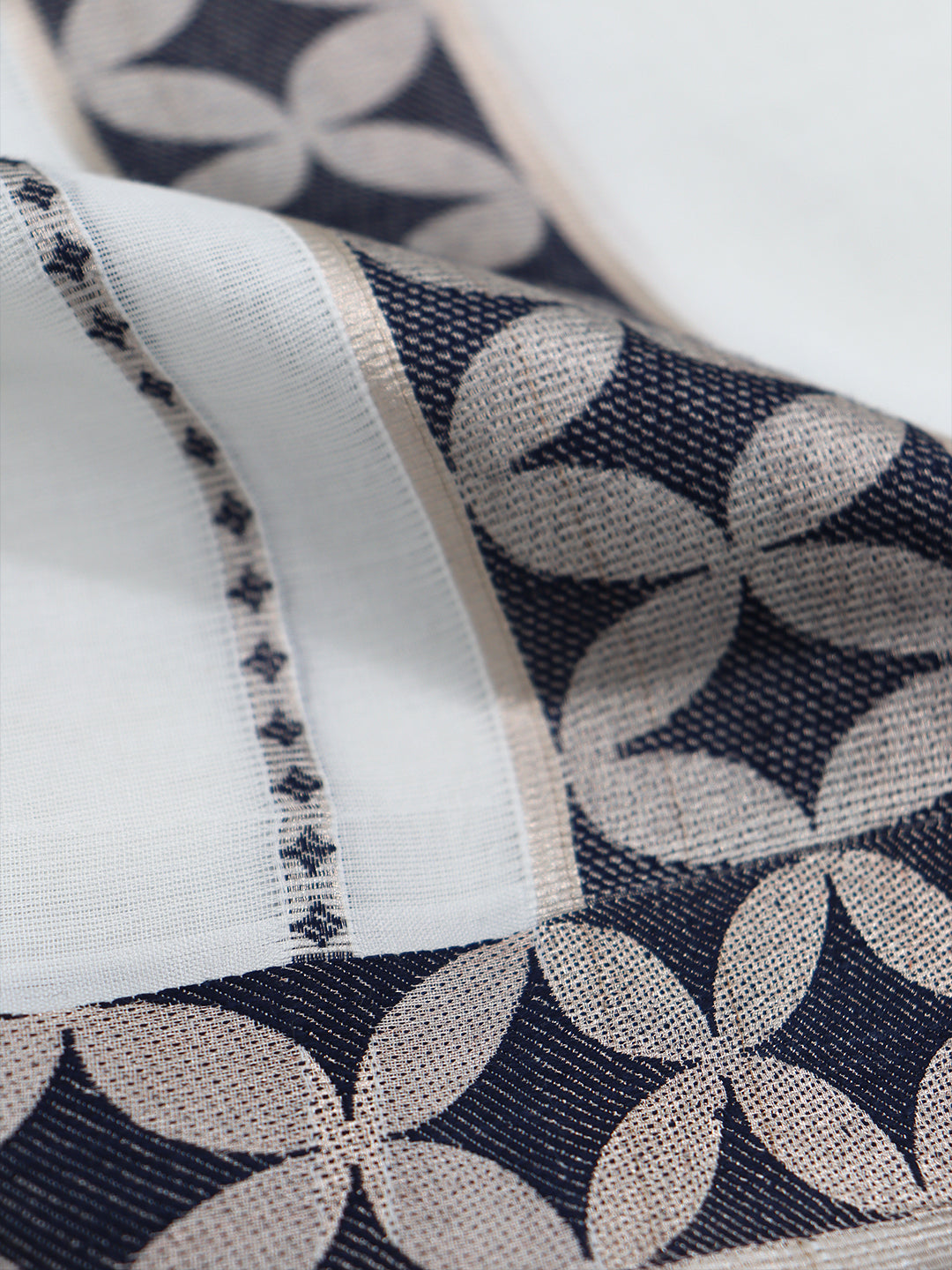 Men Premium Cotton Double Layer White Dhoti with Navy Fancy Jari Border Luxury Club LC20