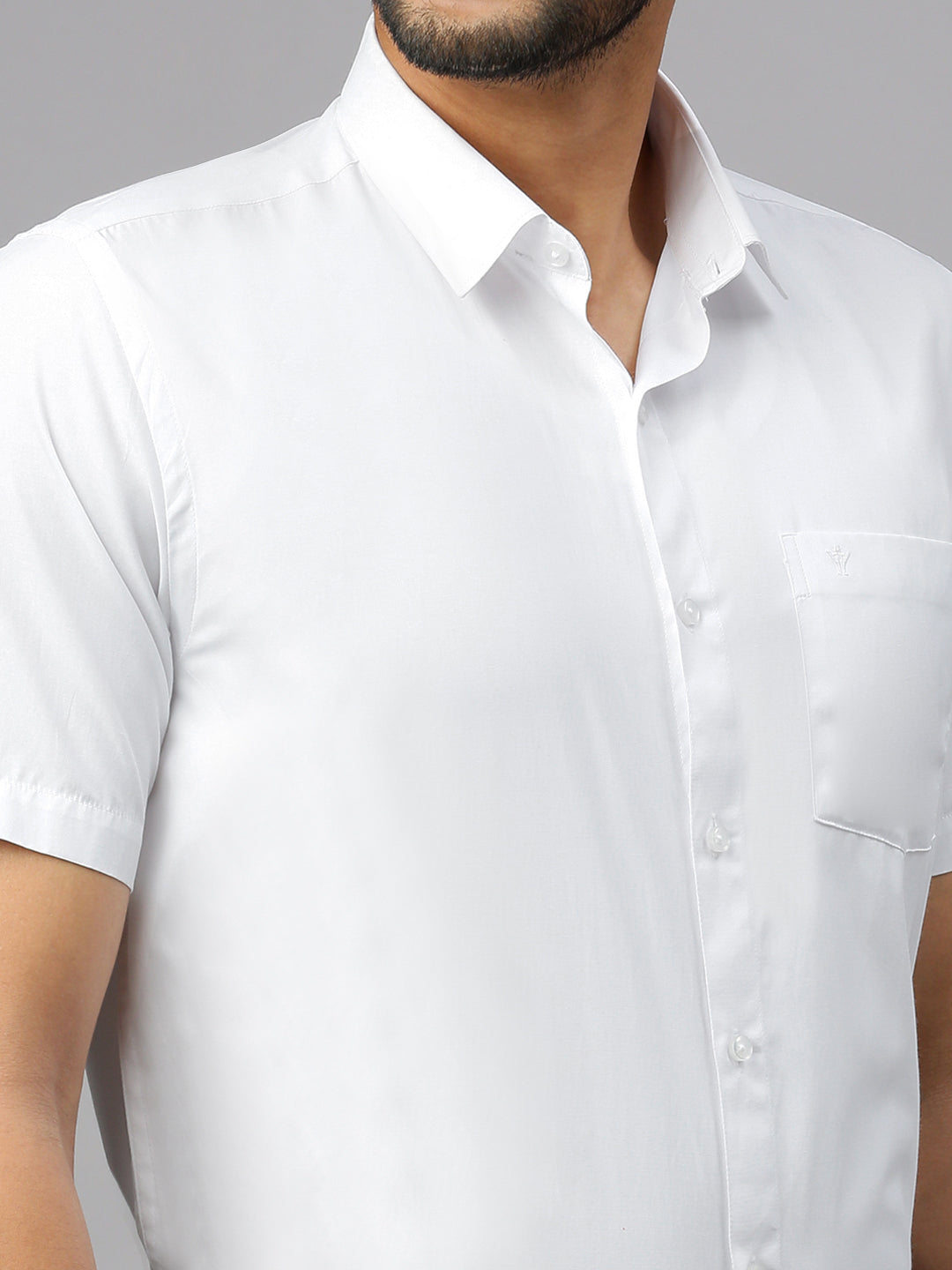 Mens Smart Fit Poly Cotton White Shirt Half Sleeves White Mark