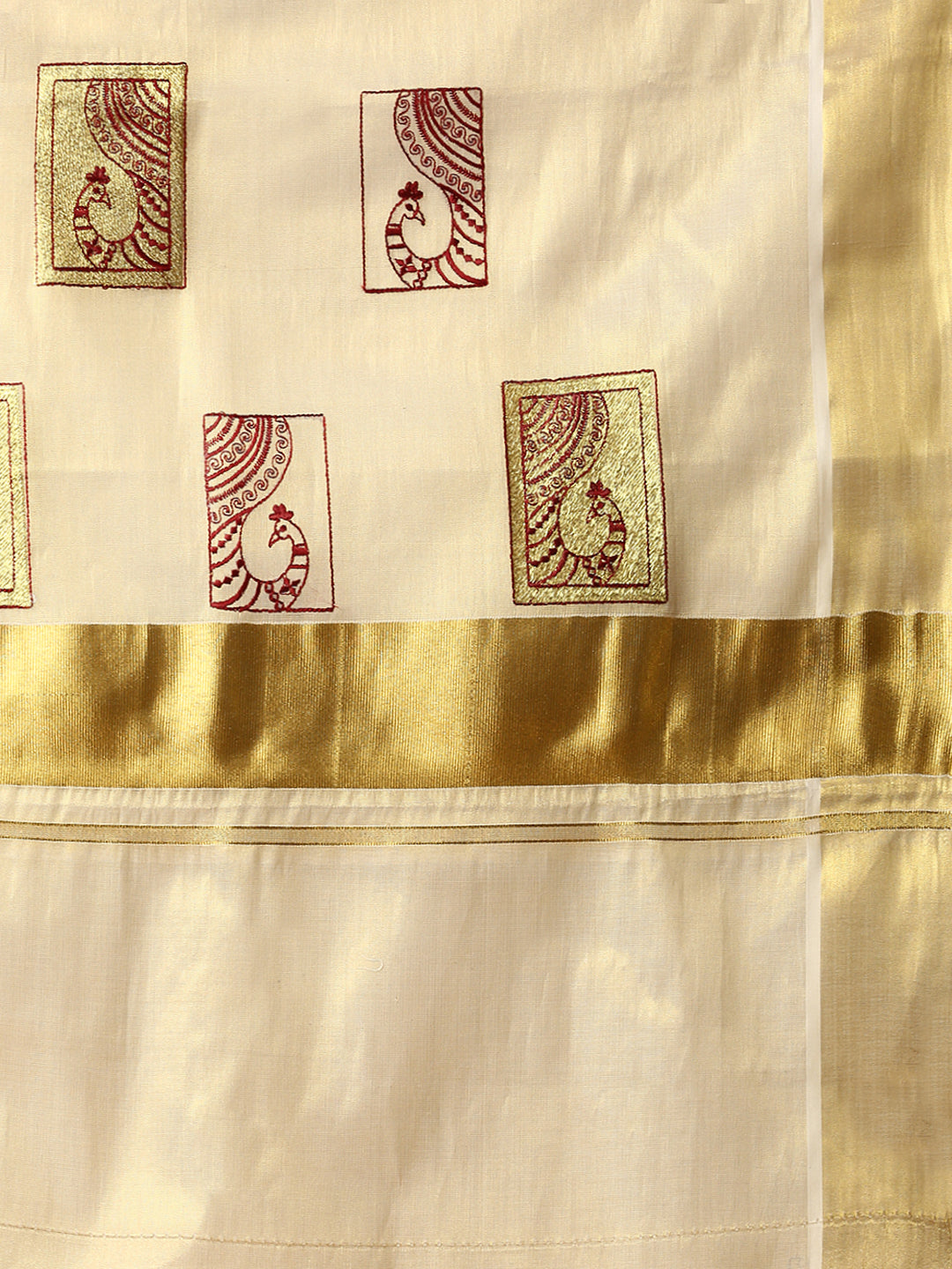 Kerala Cream Gold Jari Embroidery Saree KS111