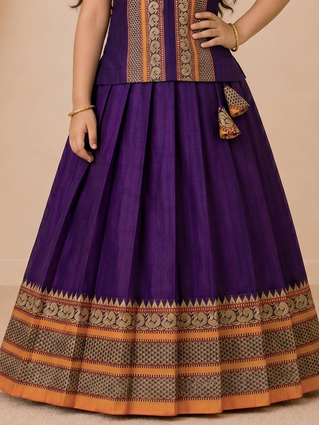 Girls Cotton Purple Pattu Pavadai Set GPS46