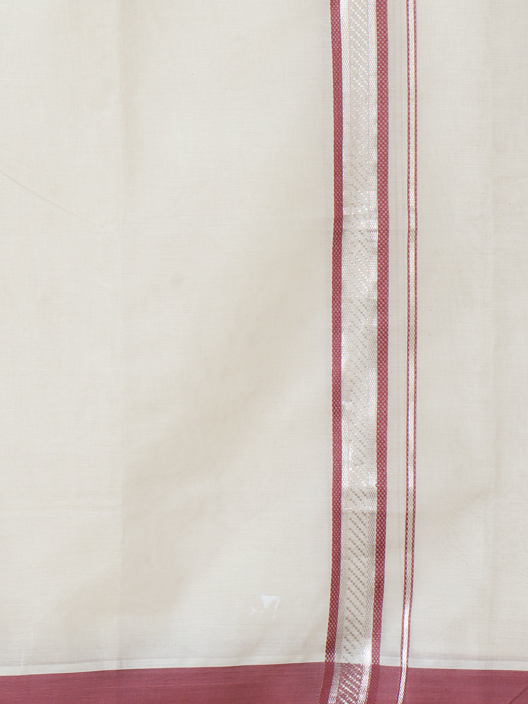 Men Kora Cotton Double Layer Dhoti with Maroon Fancy Jari Border EV02