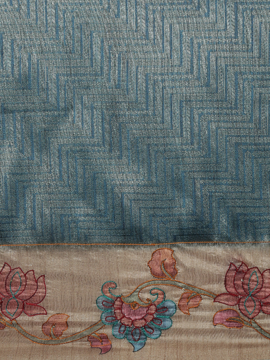 Women Blue with Brown Semi Raw Silk Embroidered Saree SRS110