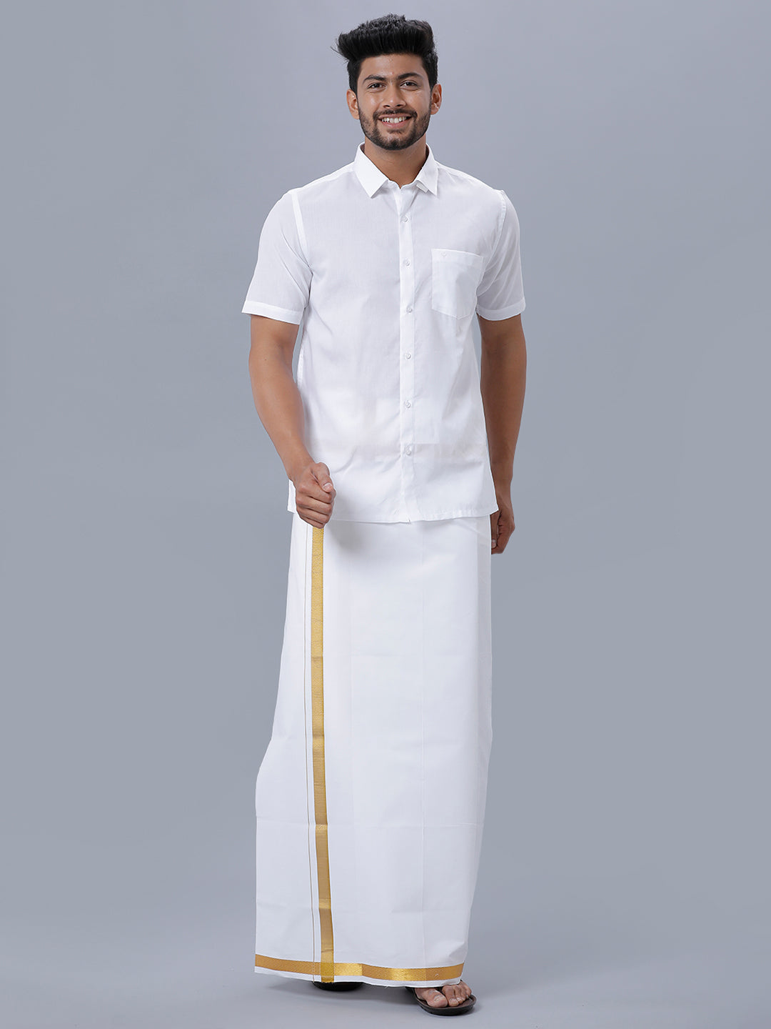 Mens Premium Pure Cotton White Shirt Half Sleeves Ultimate R7-Full view