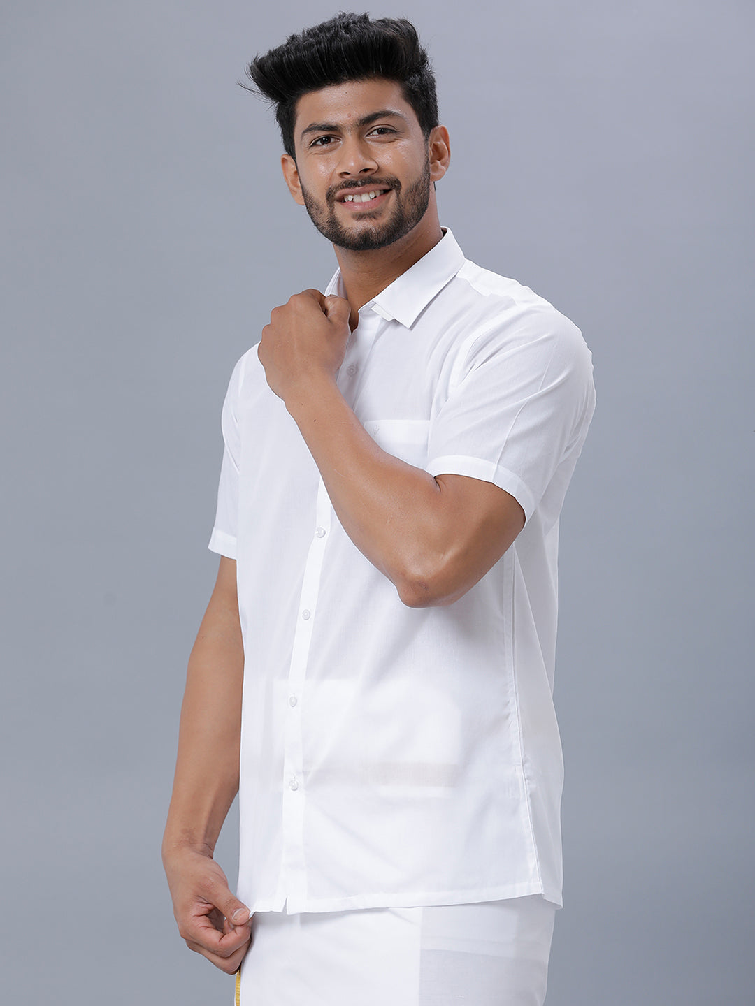 Mens Premium Pure Cotton White Shirt Half Sleeves Ultimate R7-Side view